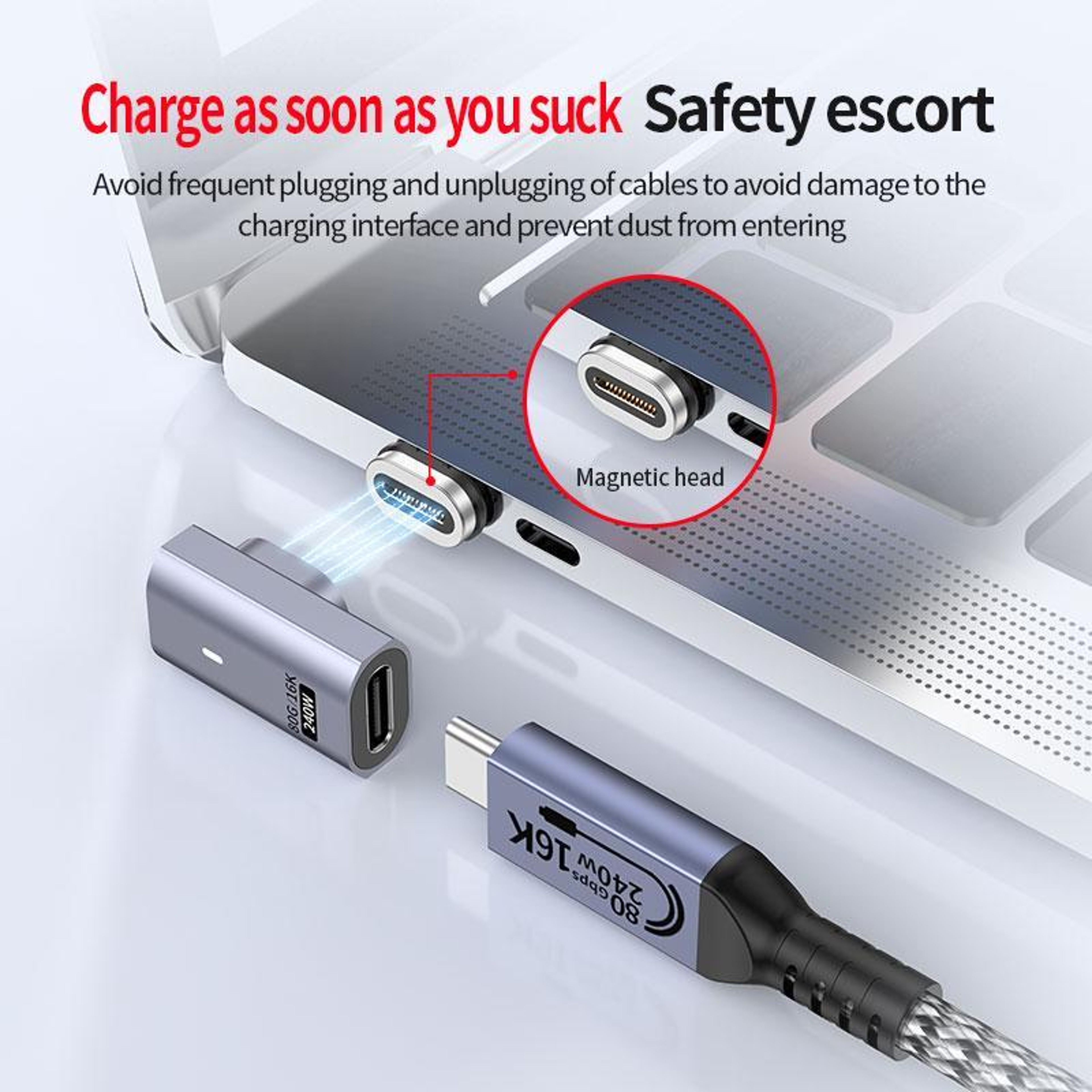 Magnetic USB C Adapter 240W PD Fast Charging 16K Video Extender 1