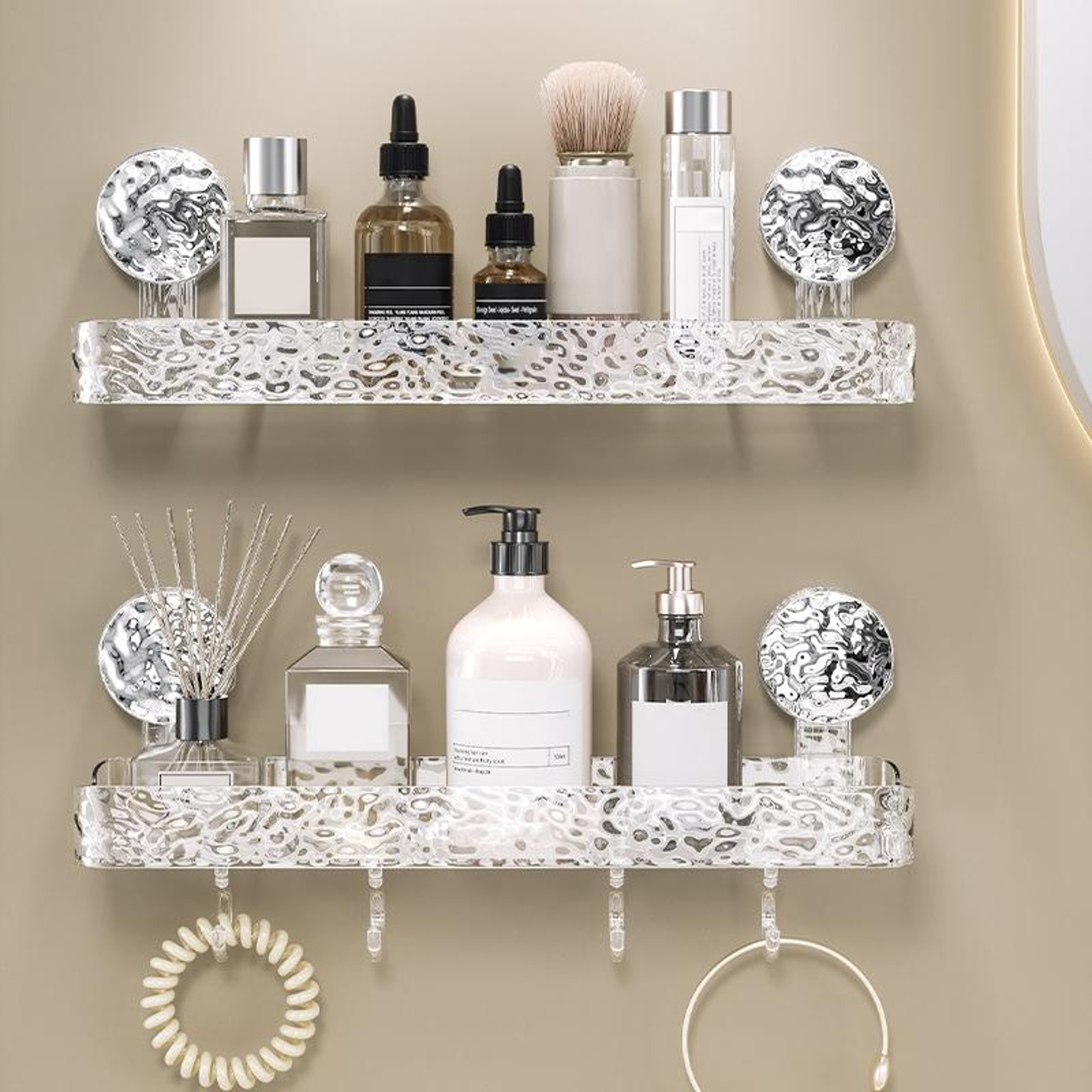 Clear Suction Cup Bathroom Shelf No Drill Wall Mounted Organizer 2