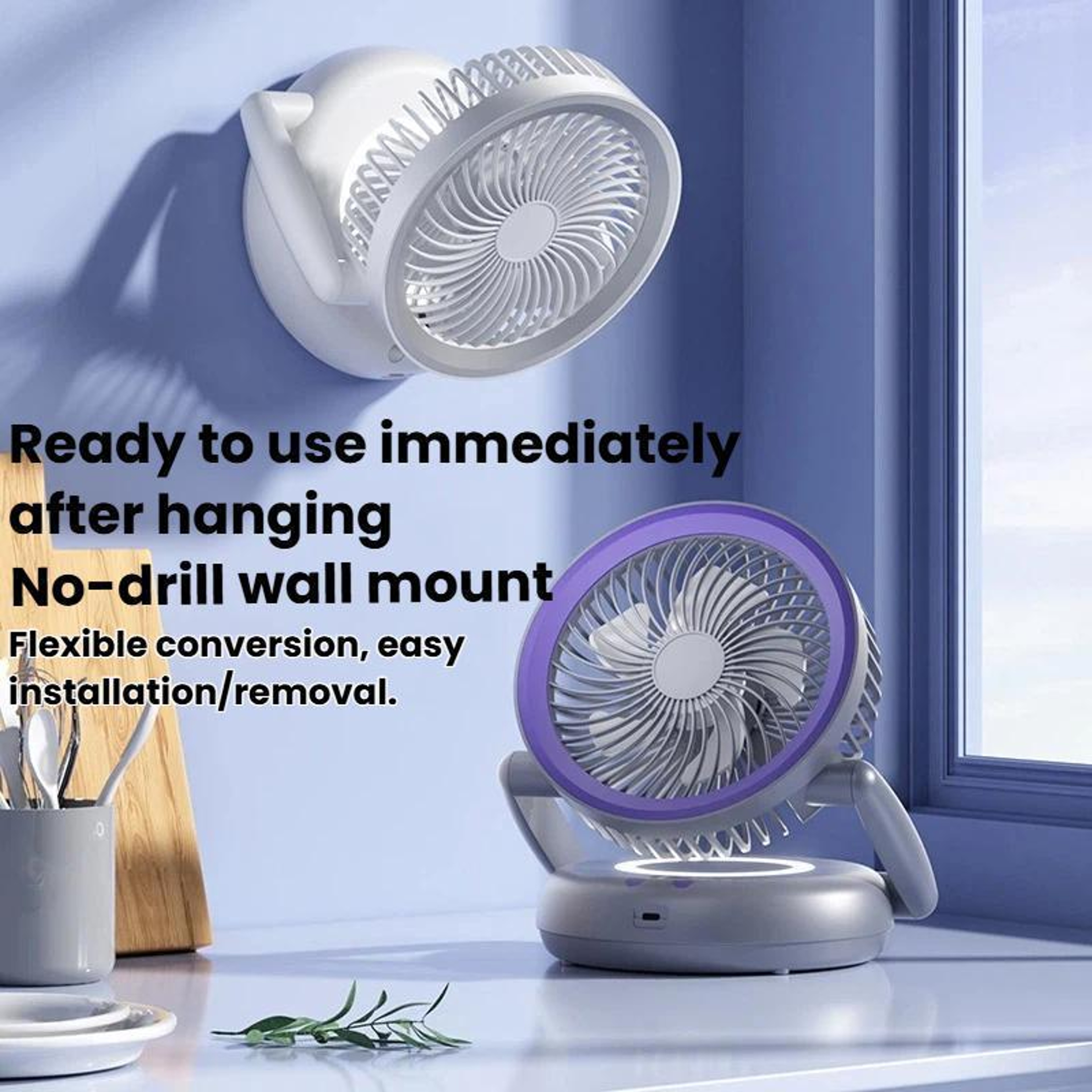 Foldable Portable Air Circulator Fan With LED Light  Battery Indicator For Desk Or Wall Use 1