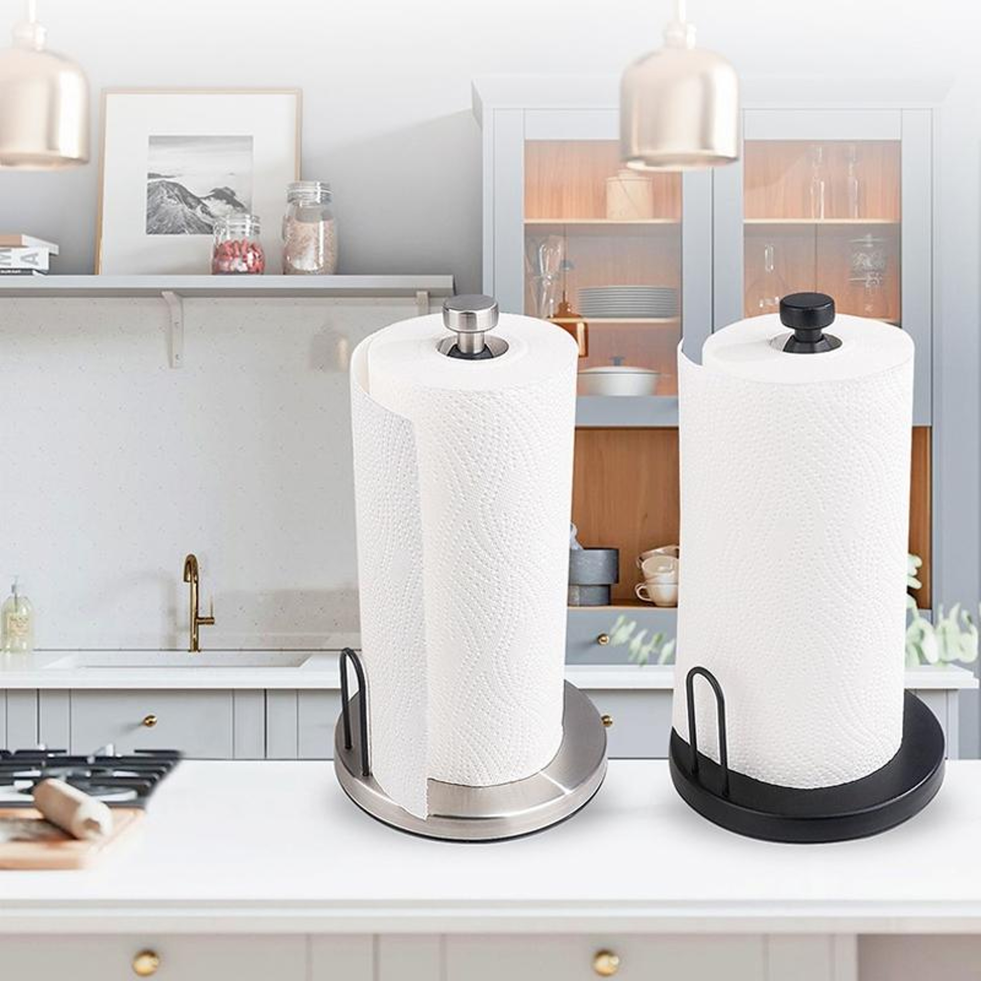 Stainless Steel Vertical Paper Towel Holder With Damping No Drill Kitchen Paper Roll Holder 0