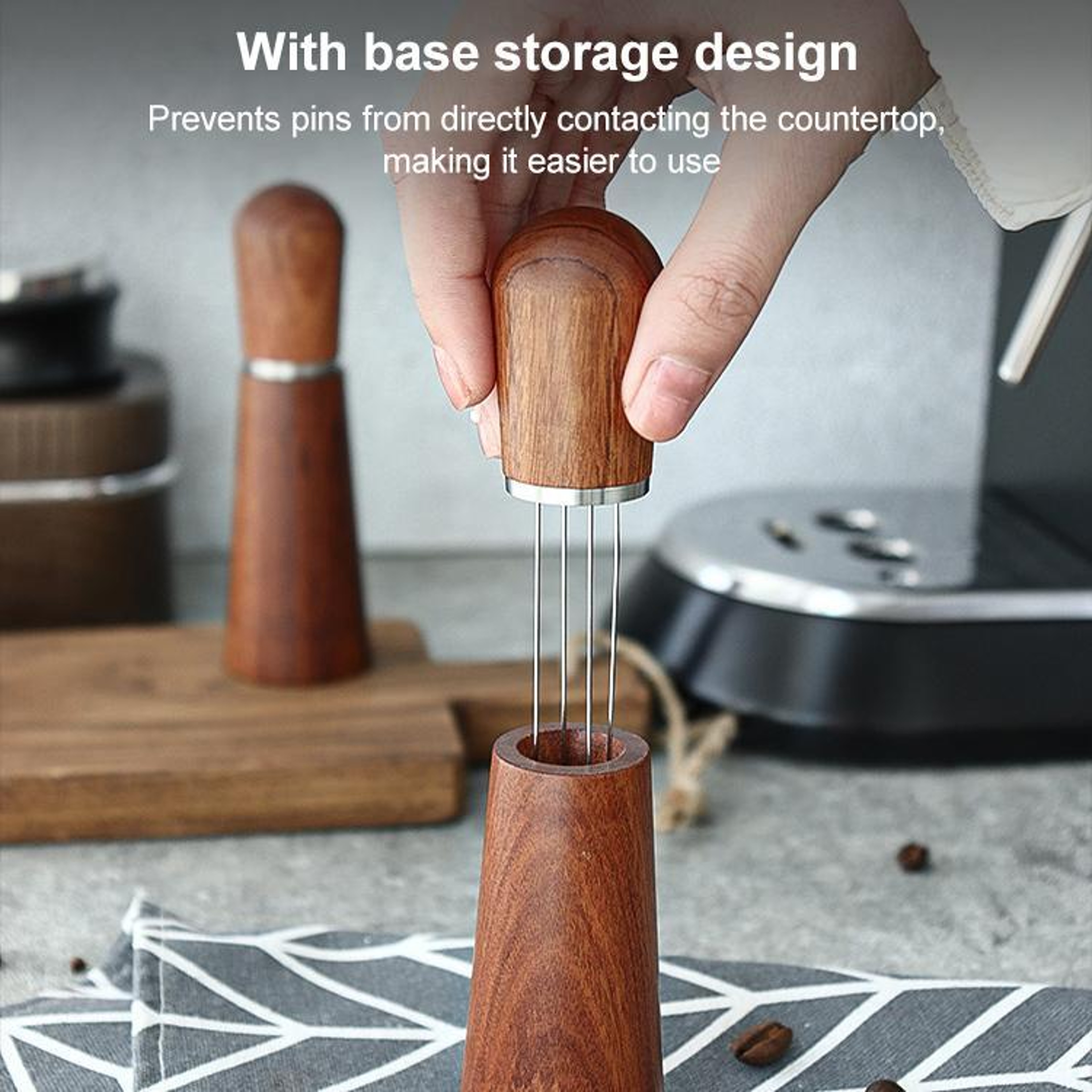Espresso Distribution Needle Tool with Wooden Stand, Precision Coffee Stirrer for Perfect Crema – view 6