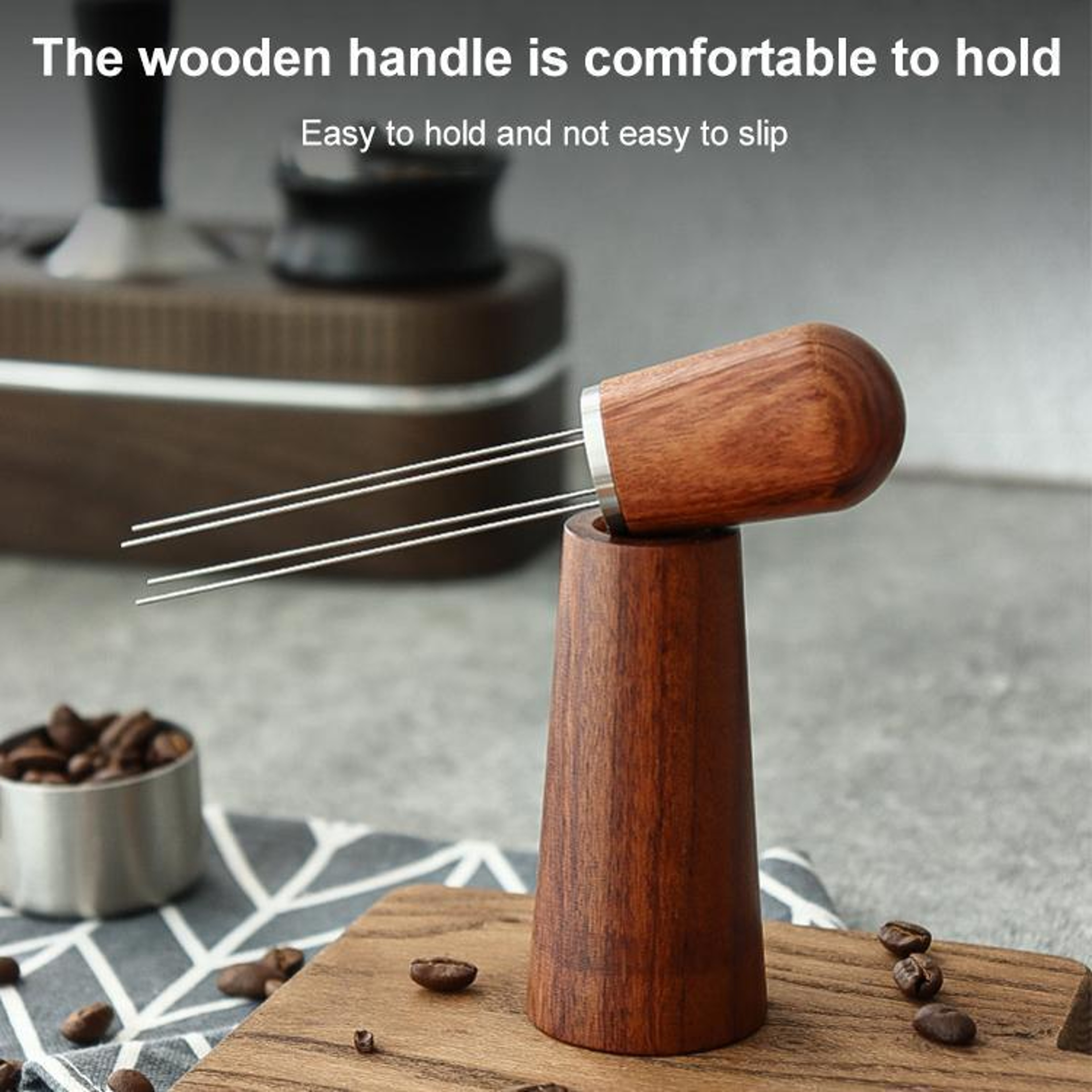 Espresso Distribution Needle Tool with Wooden Stand, Precision Coffee Stirrer for Perfect Crema – view 7