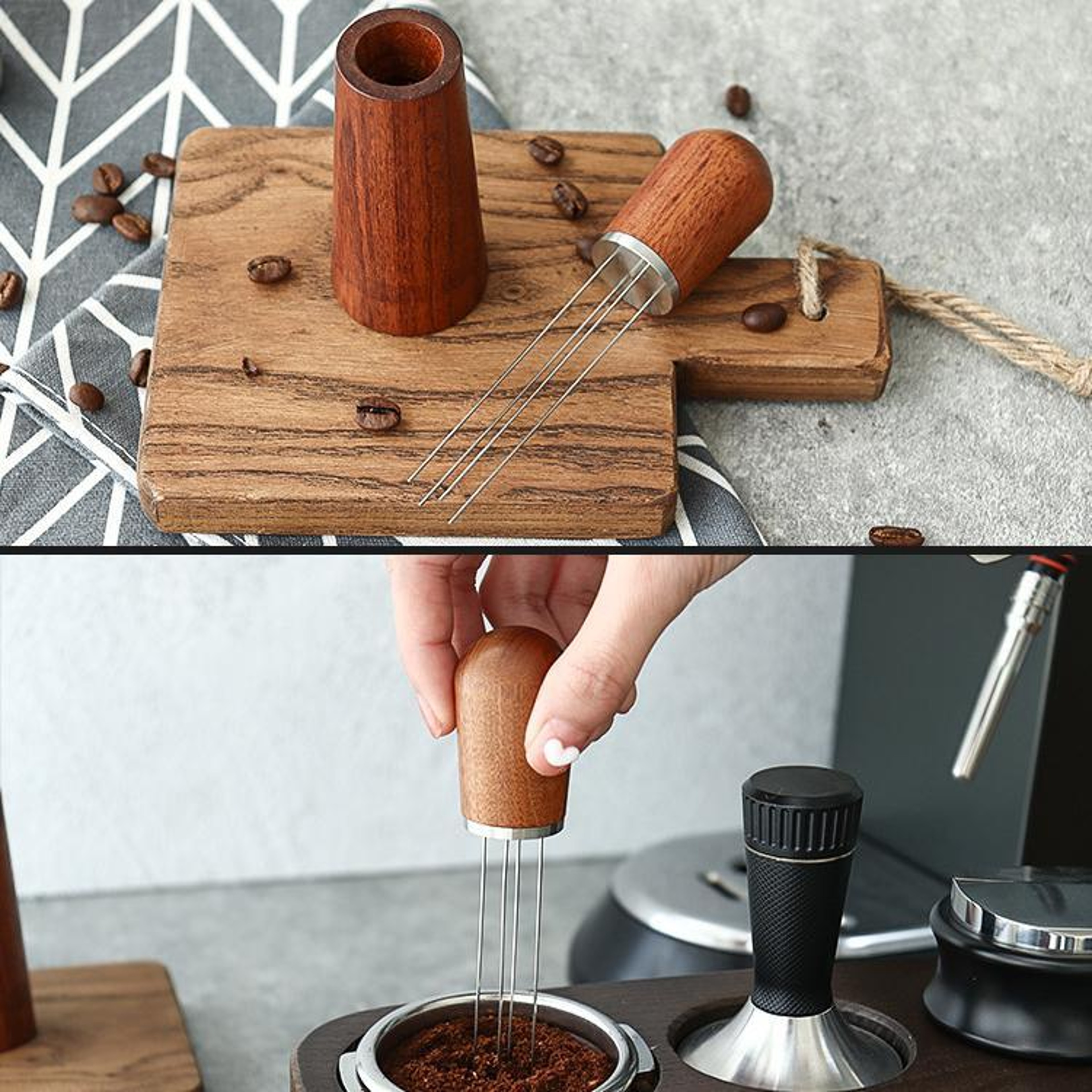 Espresso Distribution Needle Tool with Wooden Stand, Precision Coffee Stirrer for Perfect Crema – view 8