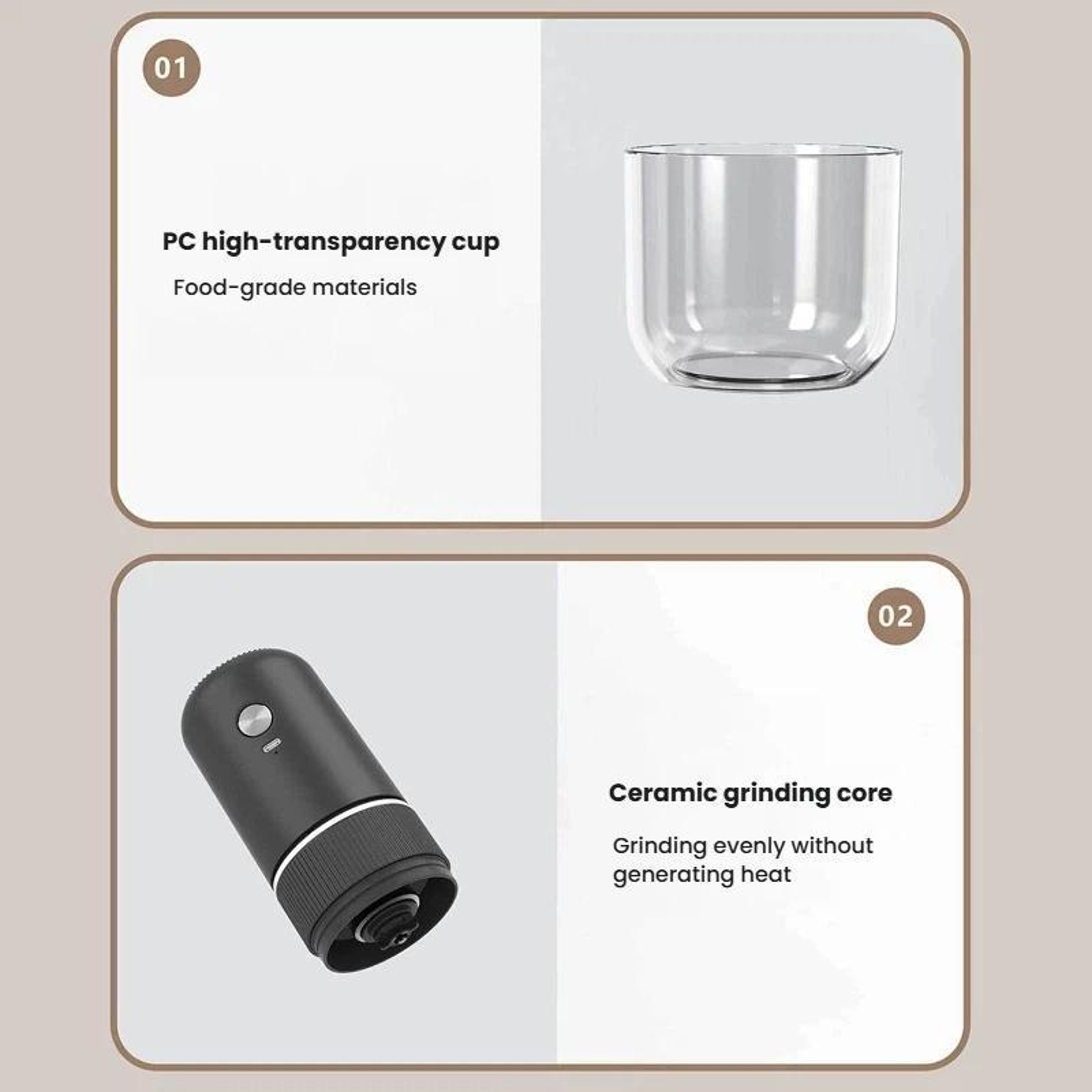 Portable Electric Coffee Grinder With Ceramic Burr Adjustable Grind AutoStop  USBC Charging 6