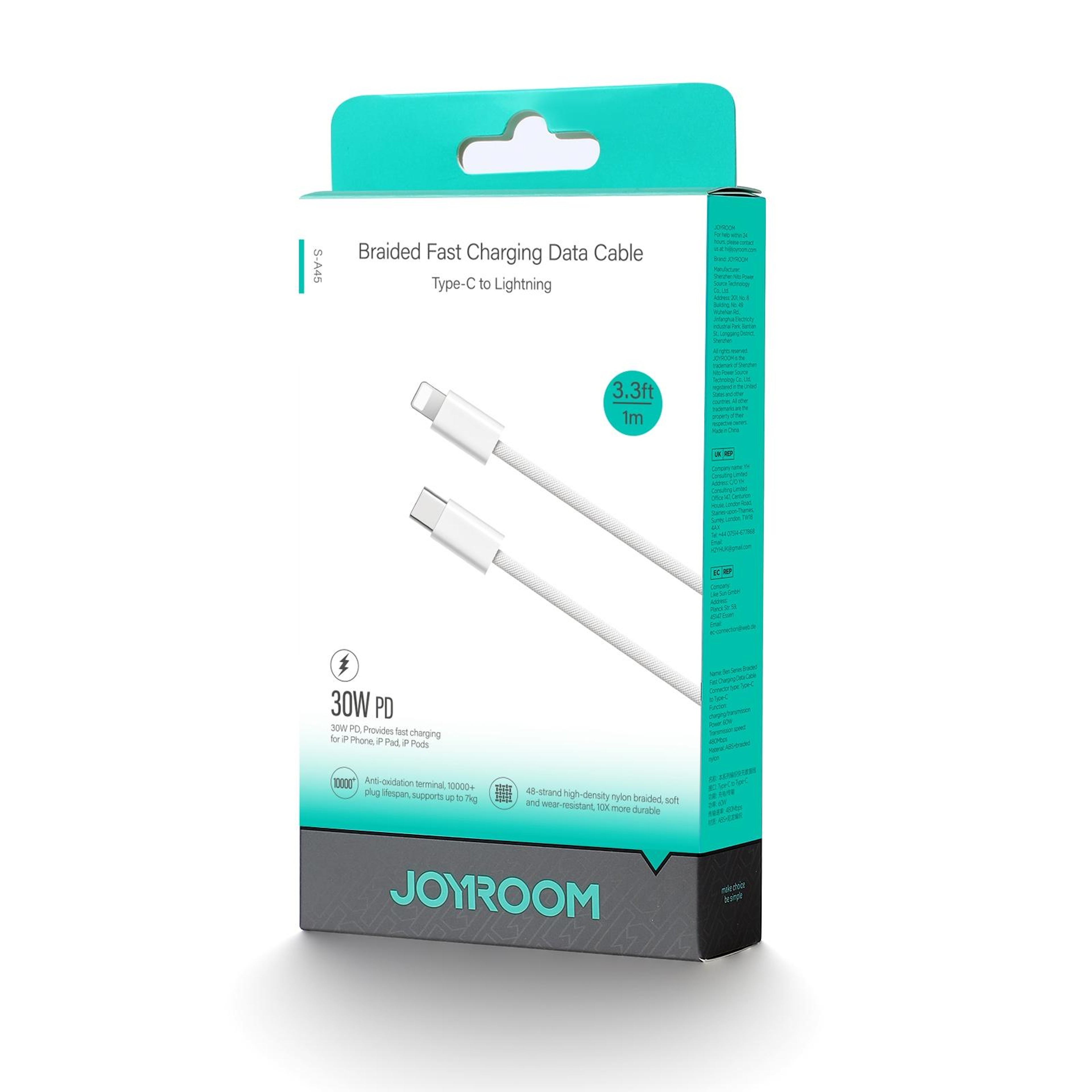30W Fast Charging USB C To Lightning Cable Braided Durable Type C To 8 Pin Data Cable 10