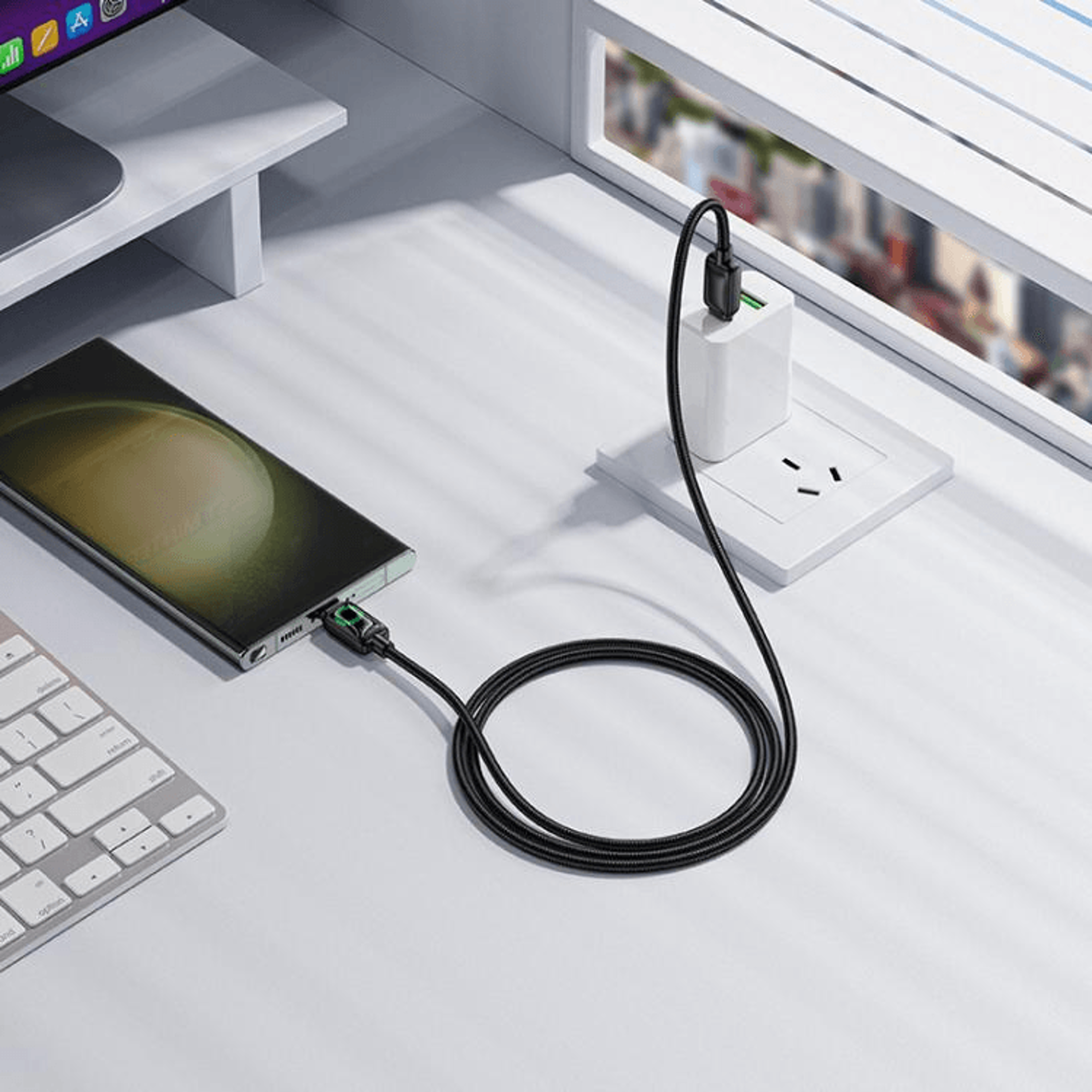 60W USB C Fast Charging Cable With LED Durable Nylon 0