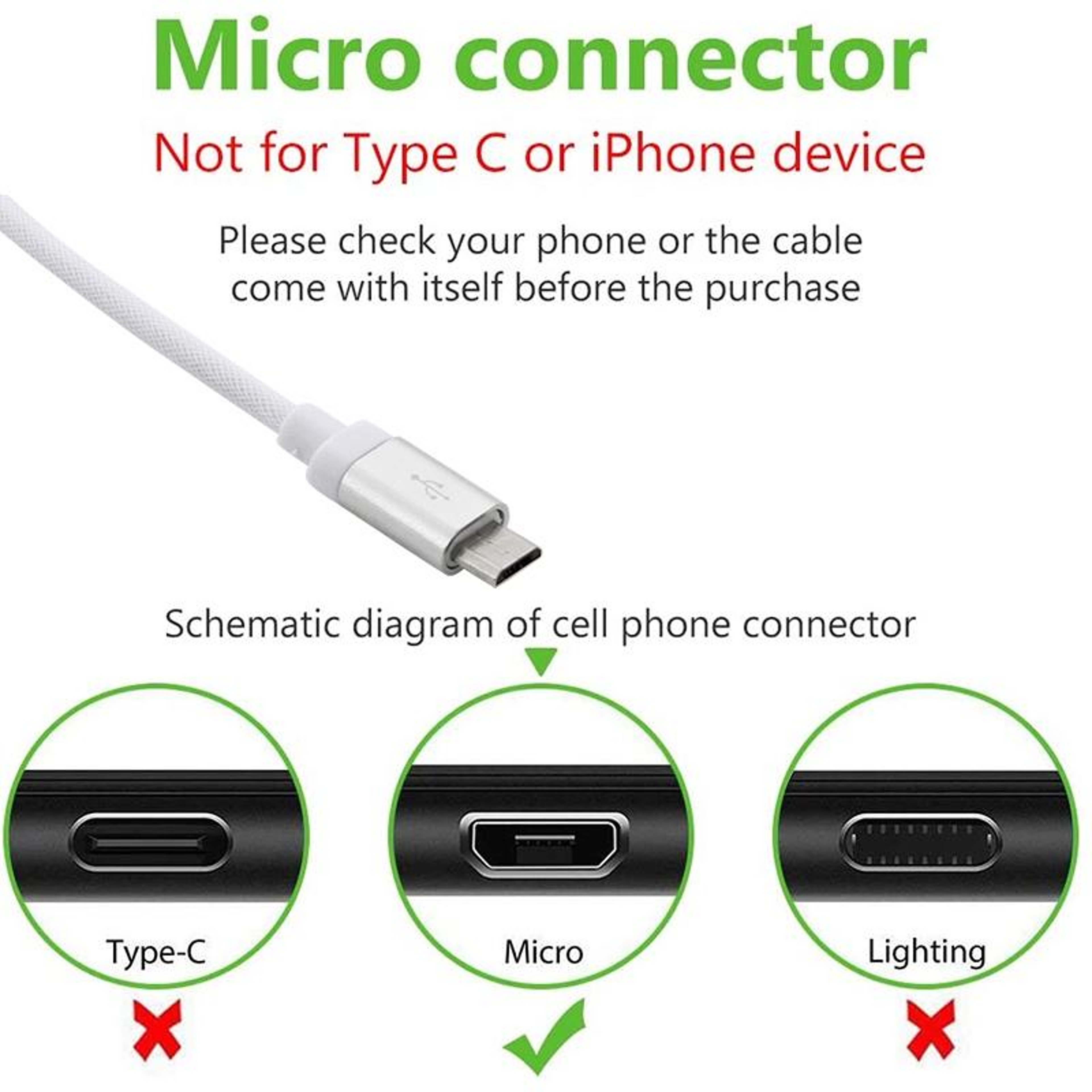 Premium Metal Head Micro USB Cable Fast USB Charging Cable Durable Data Sync Cable 6