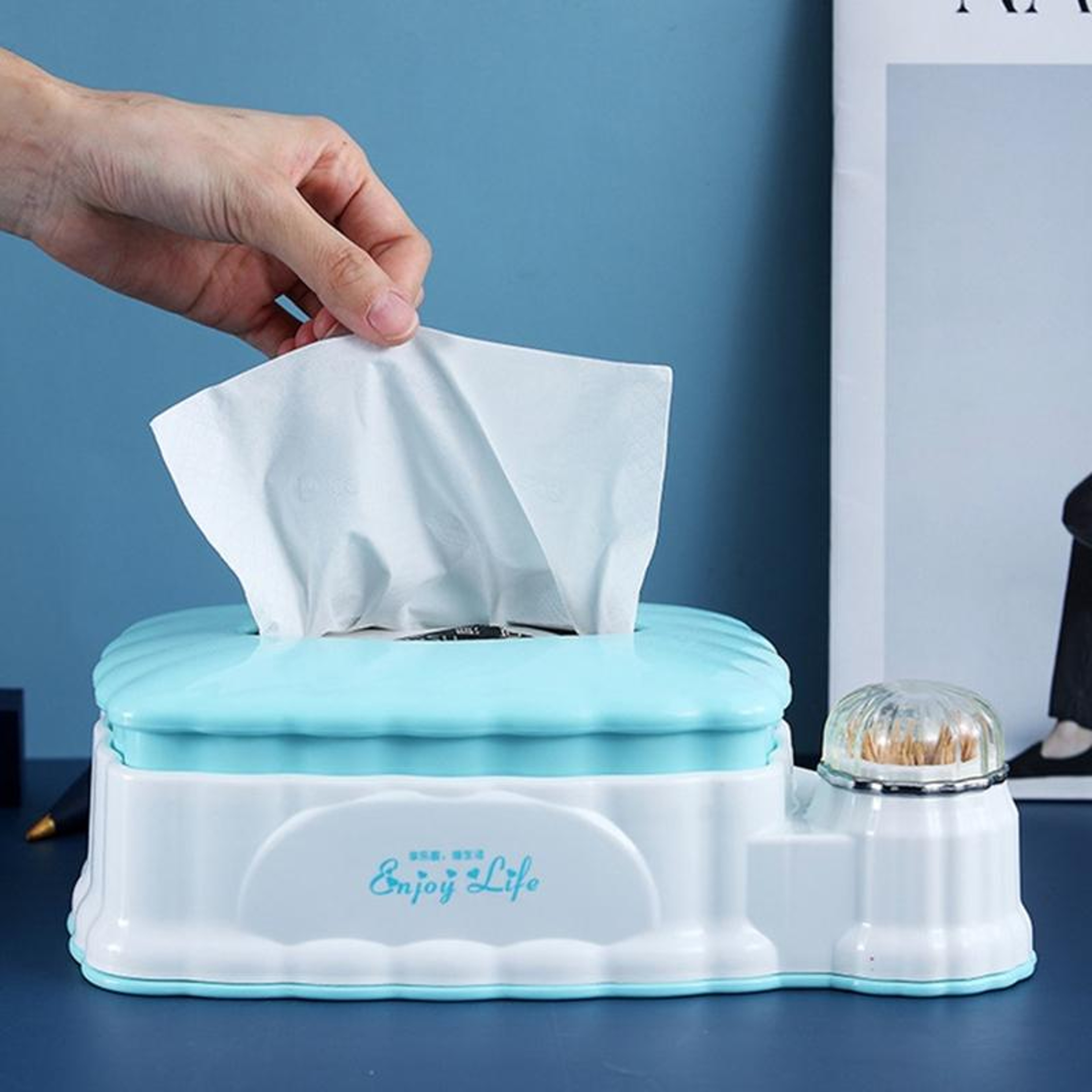 Retractable Tissue Box Organizer With Drawer And Toothpick Holder For Living Room 8