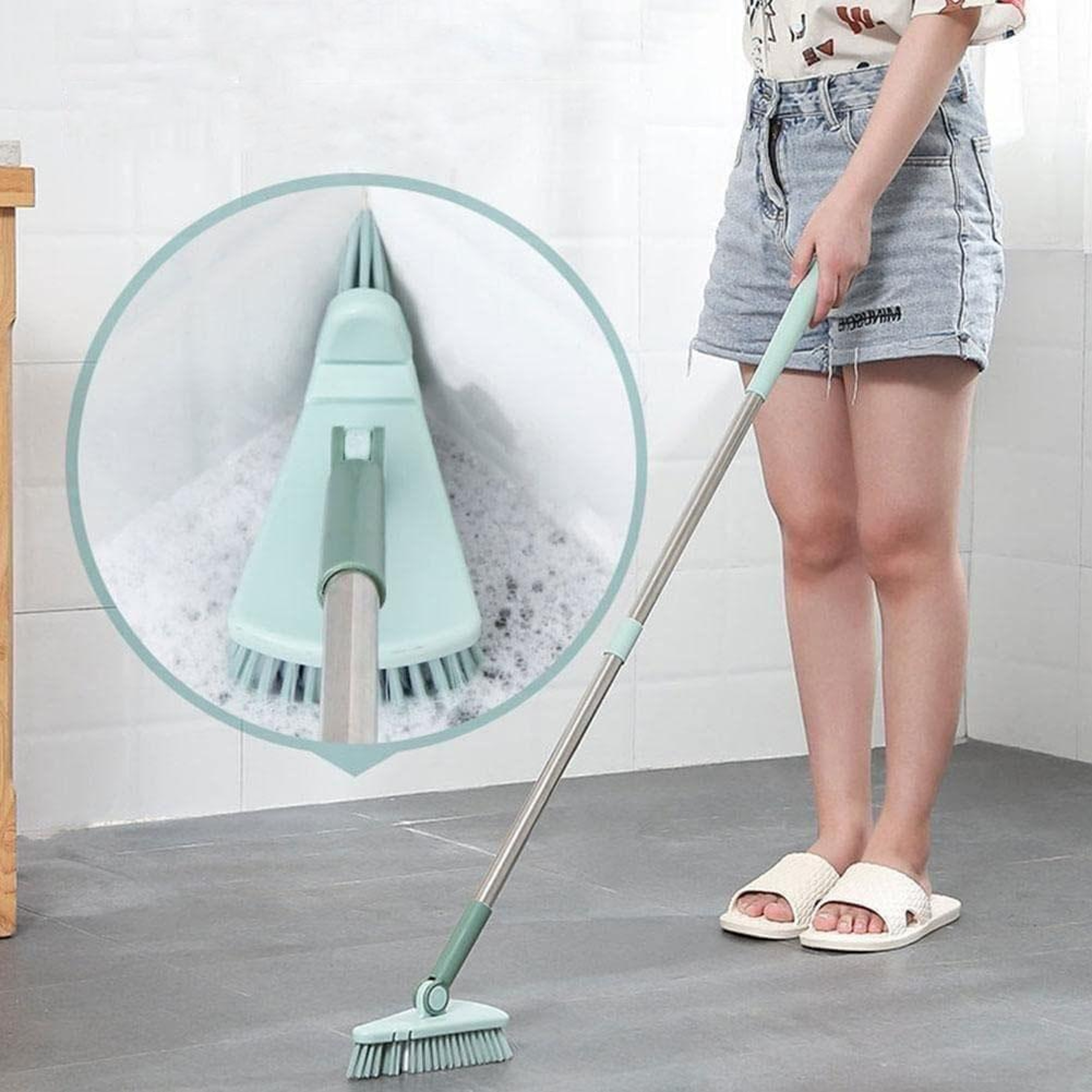 Triangular Corner Cleaning Brush With Long Handle  Stiff Bristles For Deep Floor Scrubbing 7