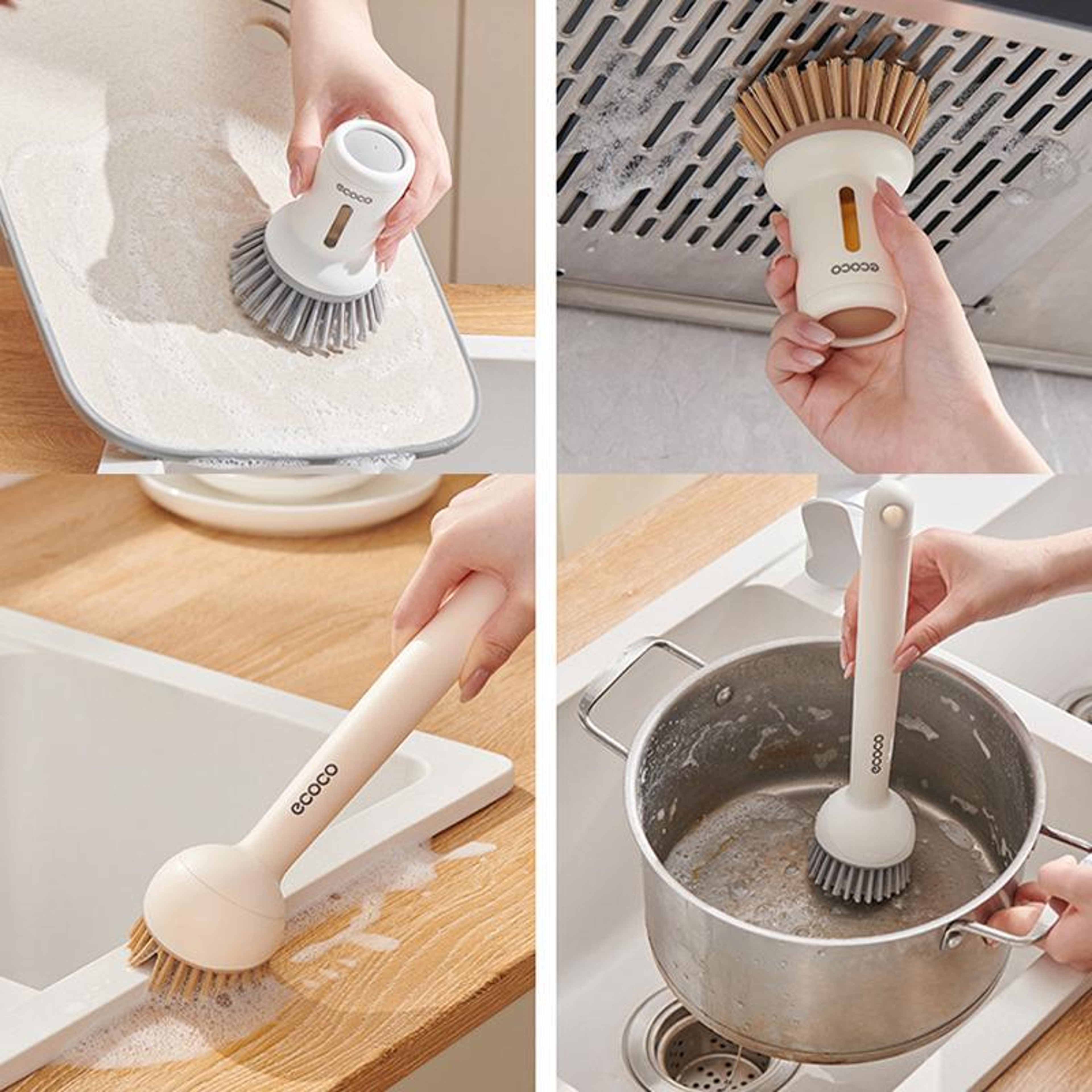 Ecoco Pot  Kitchen Dishwashing Brush Set Long Handle Rotatable  Squeezeable Scrubber 5