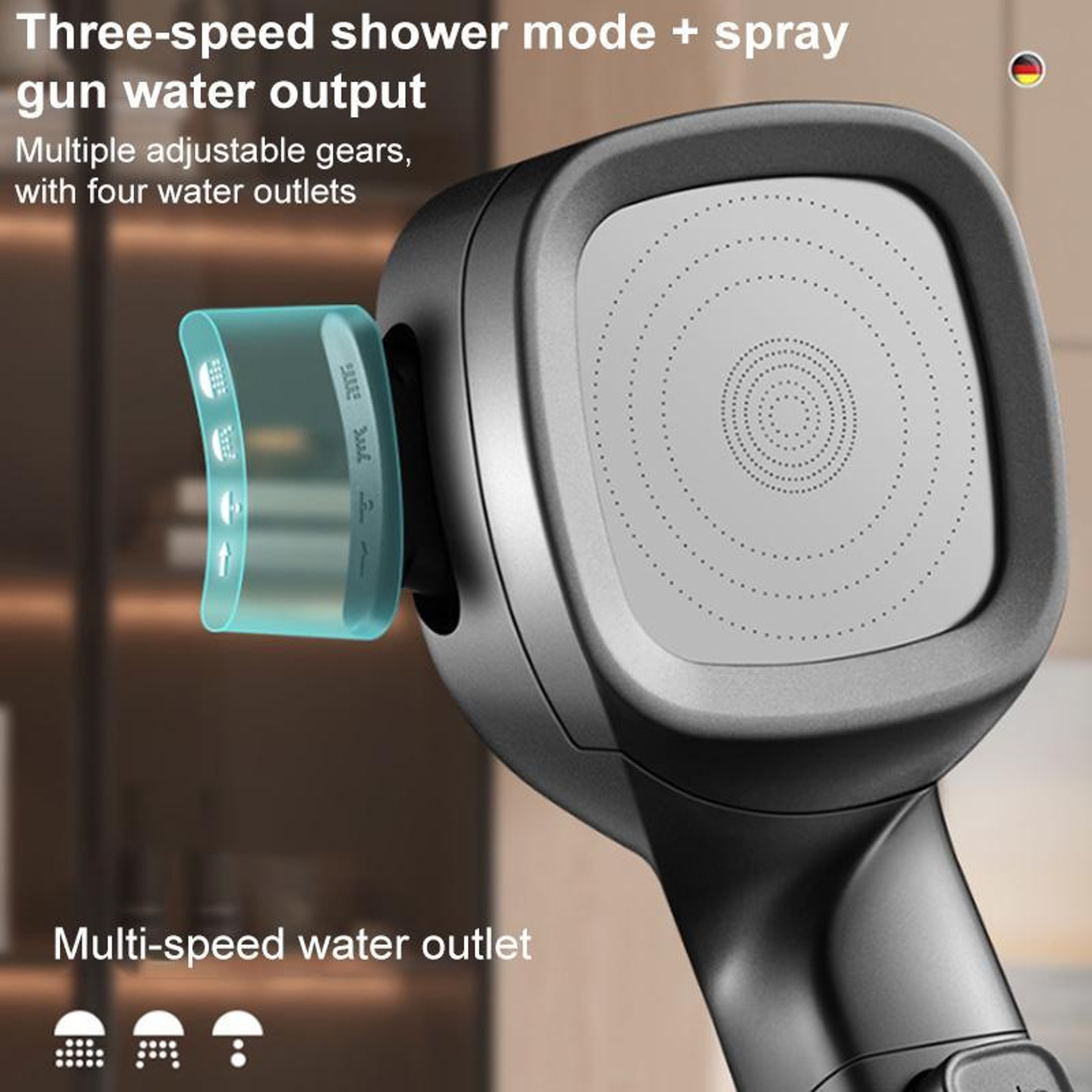 High Pressure Filtered Shower Head with Stop Button & Spray Modes – view 4