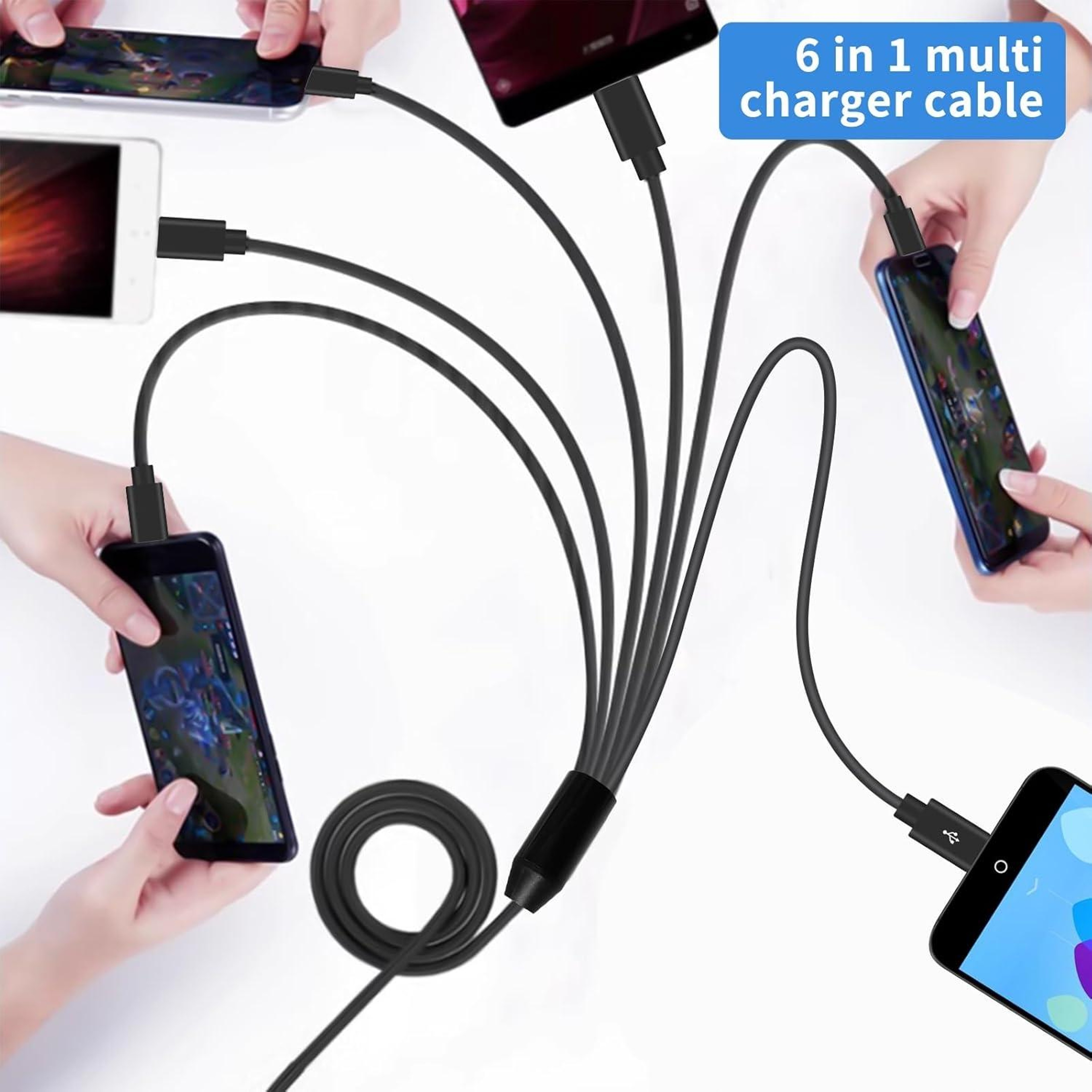 6 In 1 USB C Splitter Cable Fast Charging Hub With Data Sync 1