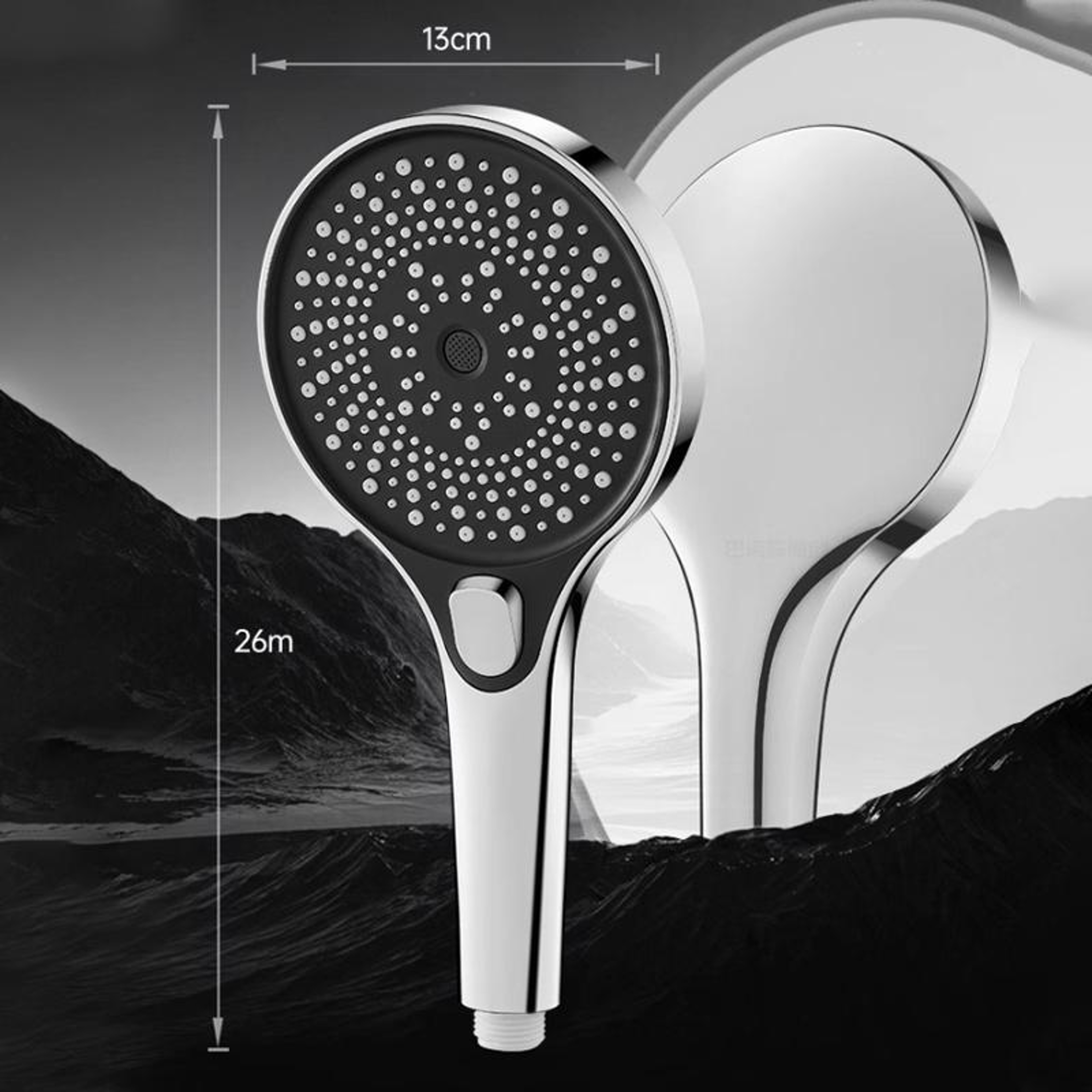 Silver High Pressure Shower Head with Large Panel Handheld Design – view 2