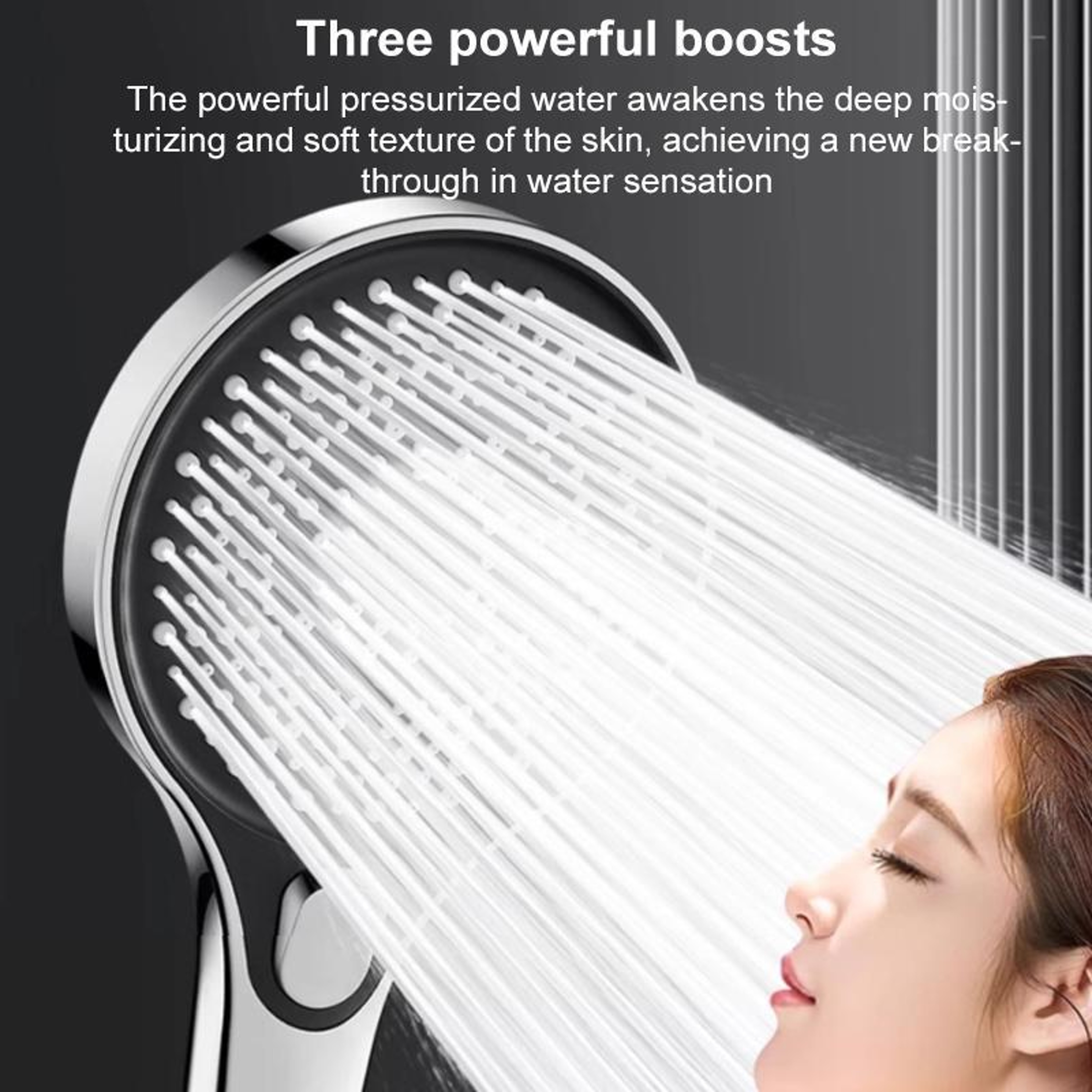 Silver High Pressure Shower Head with Large Panel Handheld Design – view 3
