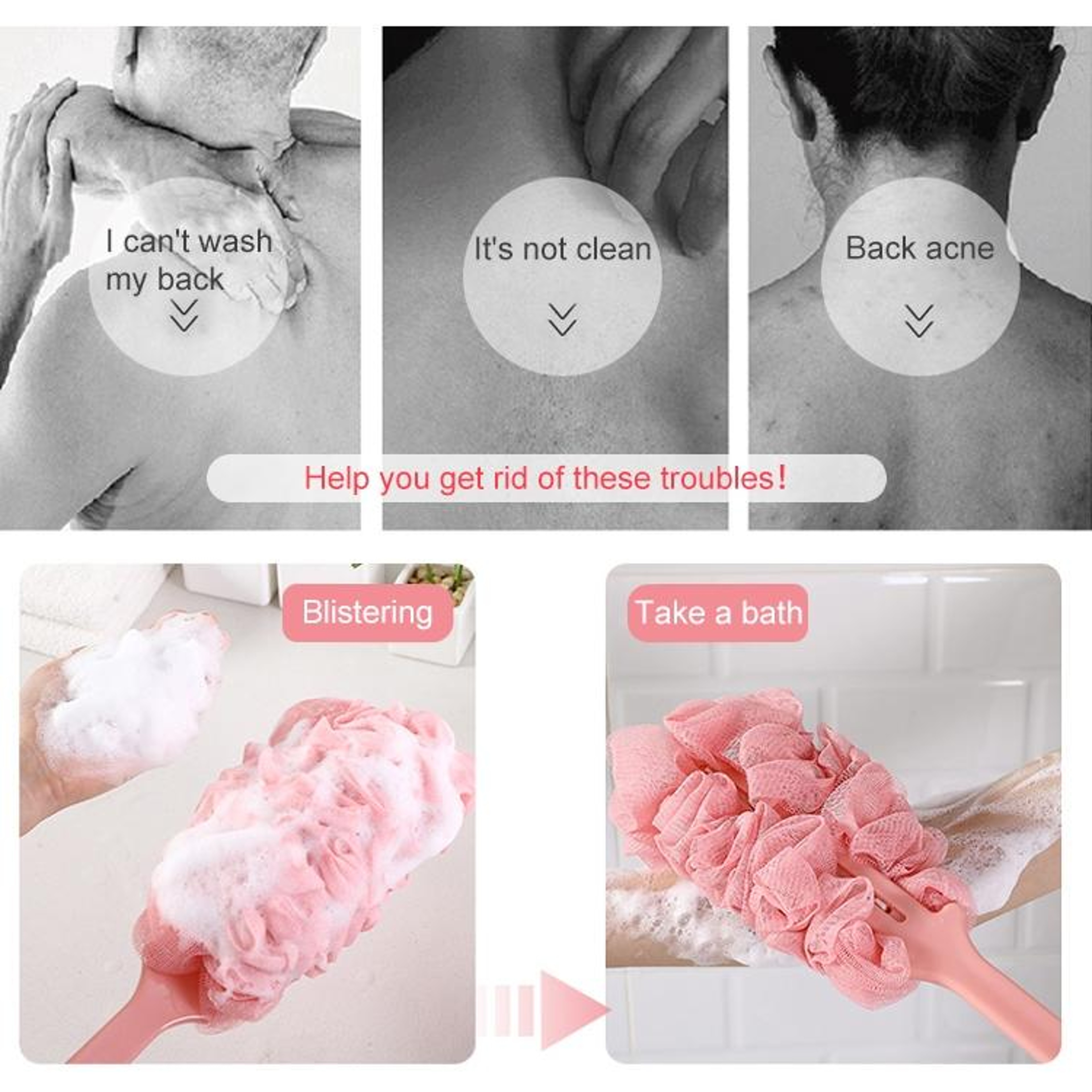 Long Handle Bath Brush With NonSlip Grip  Exfoliating Back Scrubber For Shower 2