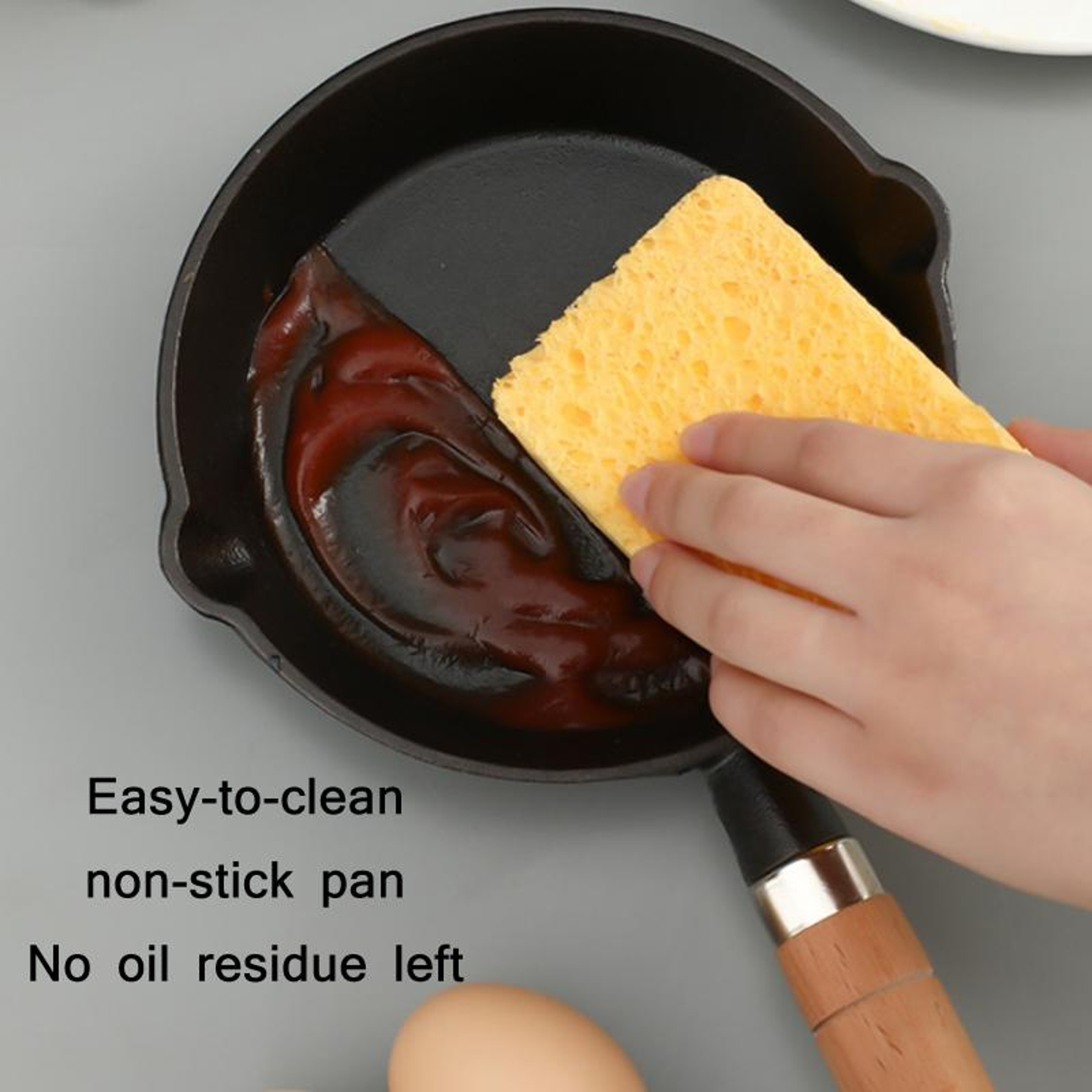 Cast Iron Skillet Frying Pan, Oven Safe Induction Cookware with Wooden Handle – view 5