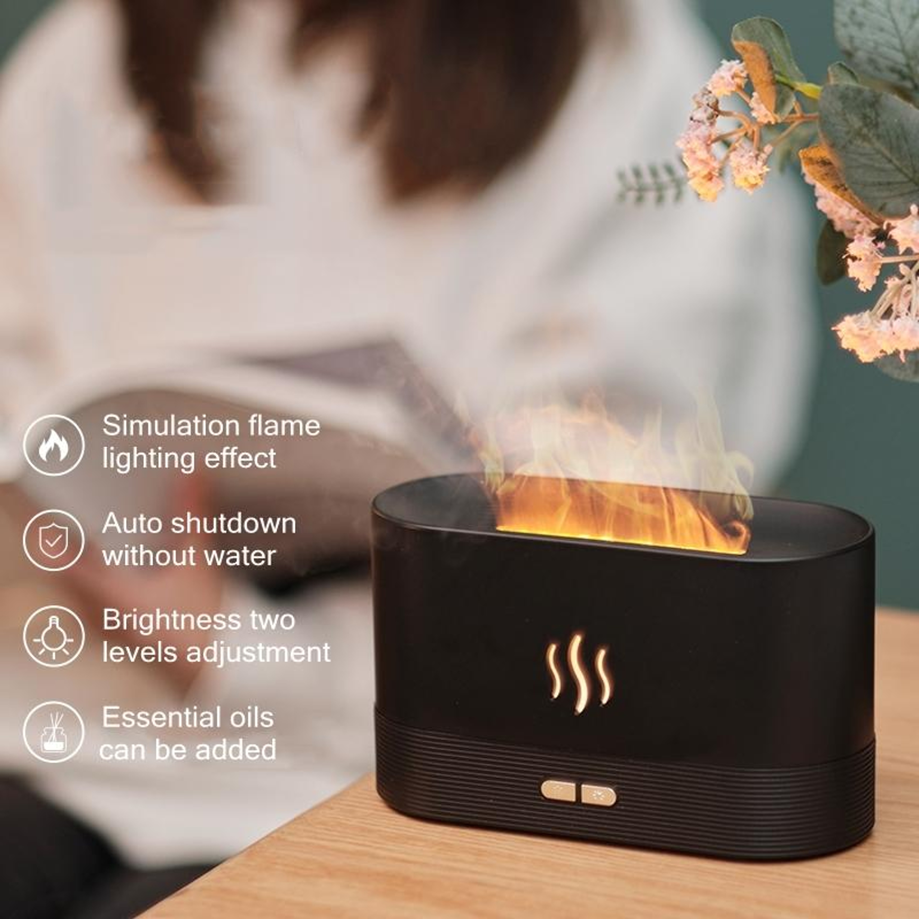 Flame Effect Aroma Diffuser Humidifier Night Light With Essential Oil Mist 1