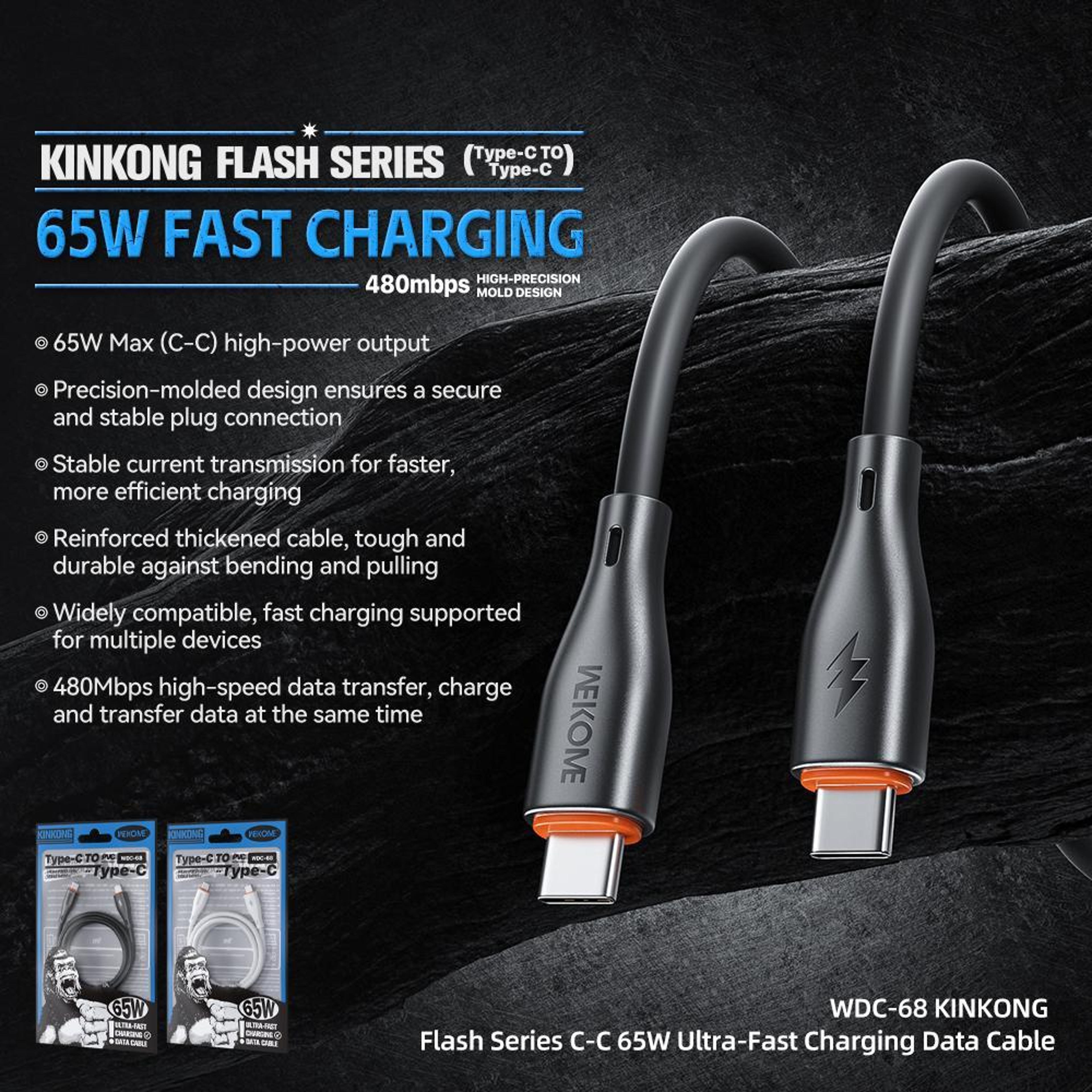 65W USB C Fast Charging Cable 1m Durable PVC Type C To Type C Cable For Laptops  Phones 4