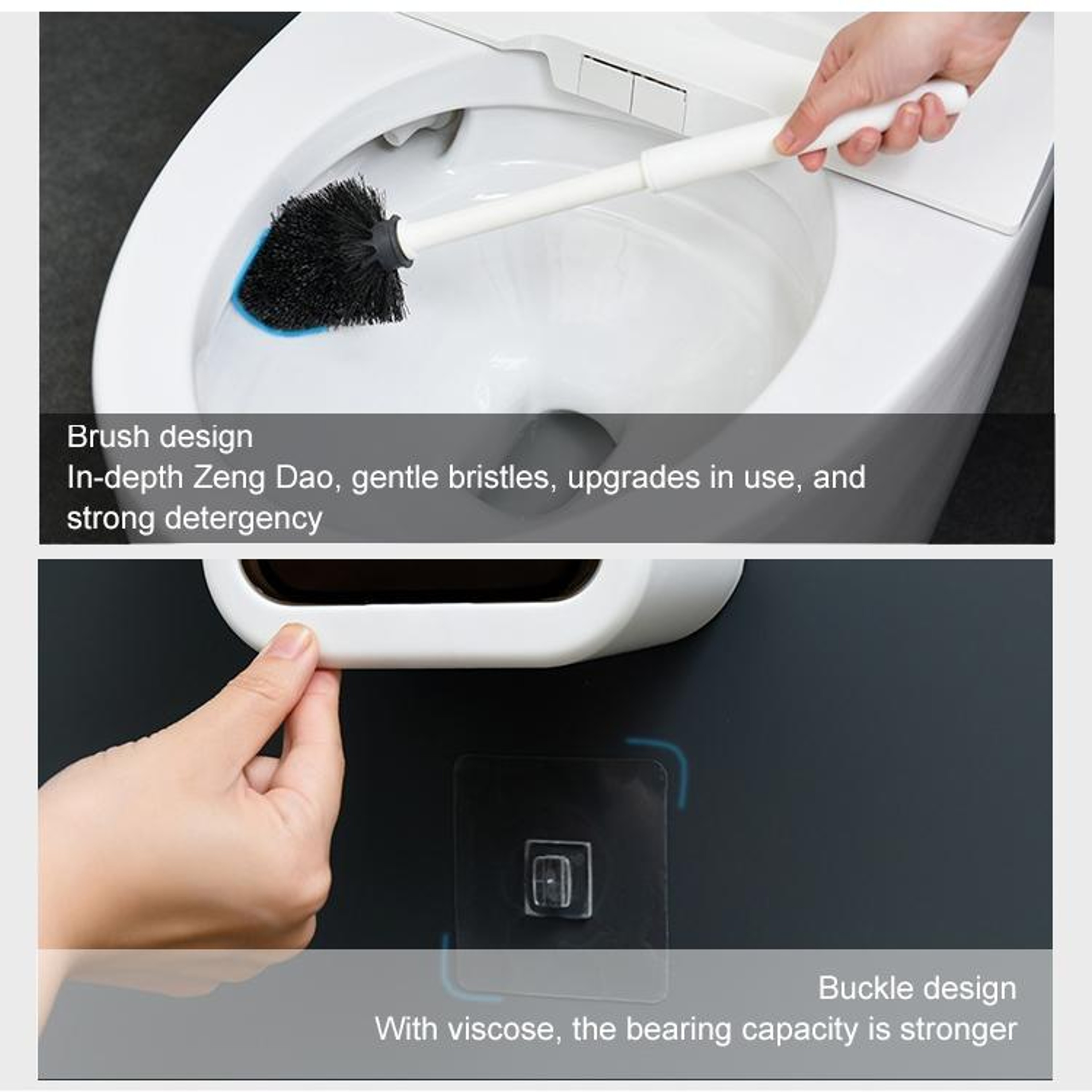 SpaceSaving Wall Mounted Toilet Brush And Holder NoDrill Bathroom Cleaner 6