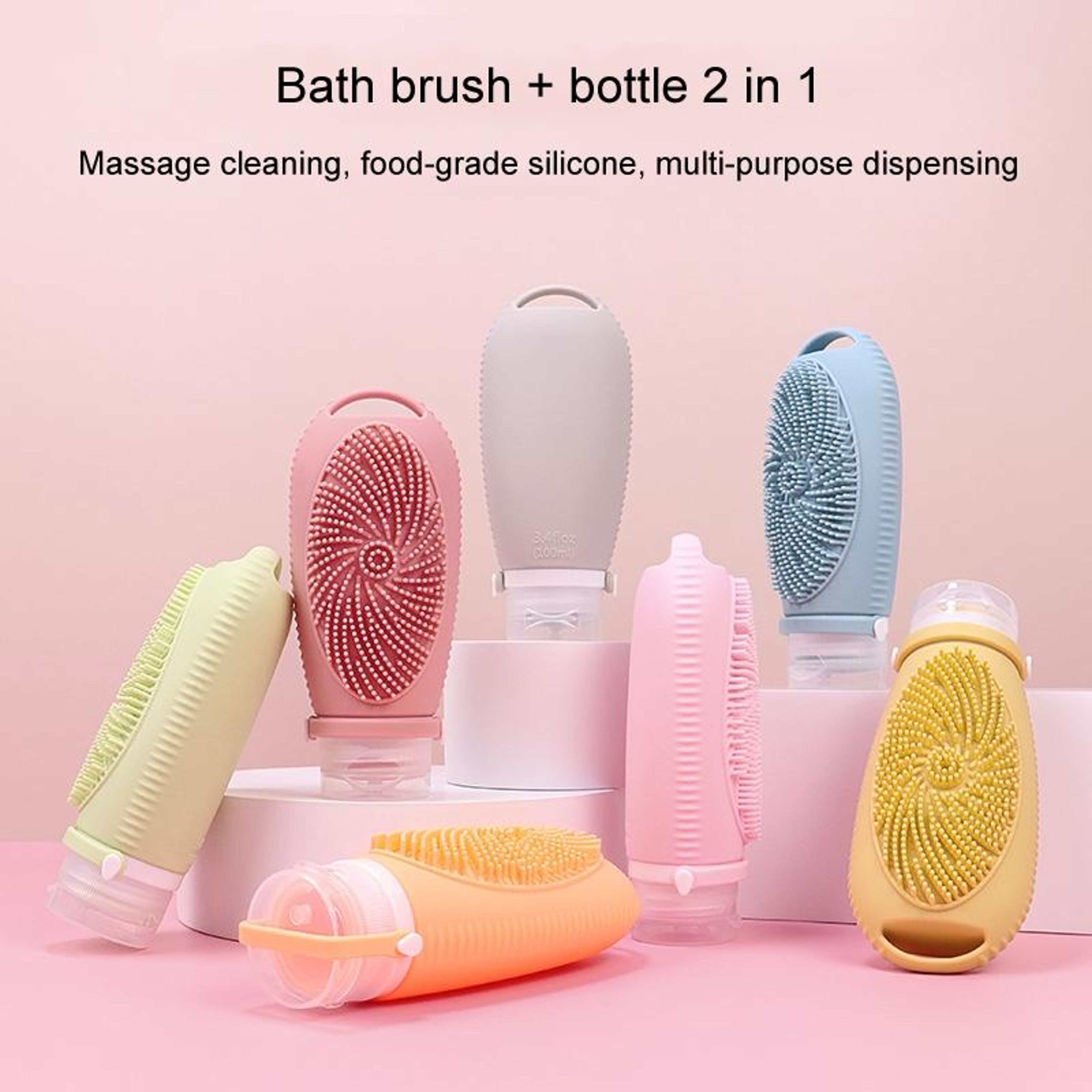 Travel Shower Brush Dispenser Bottle Portable Shampoo  Lotion Scrubber 3