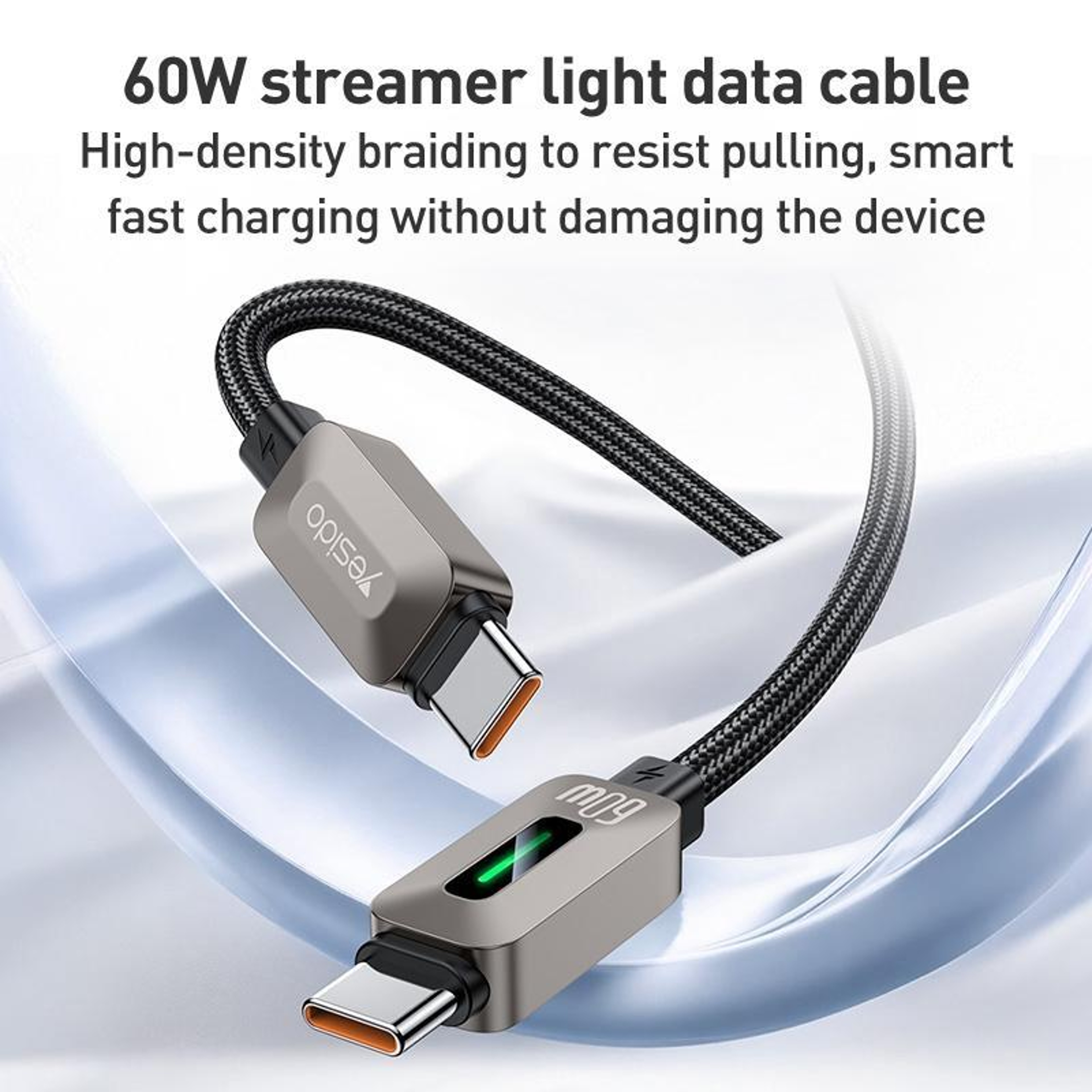 High Speed 60W USB C Cable with LED Streamer Light Fast Charging Data Sync – view 2