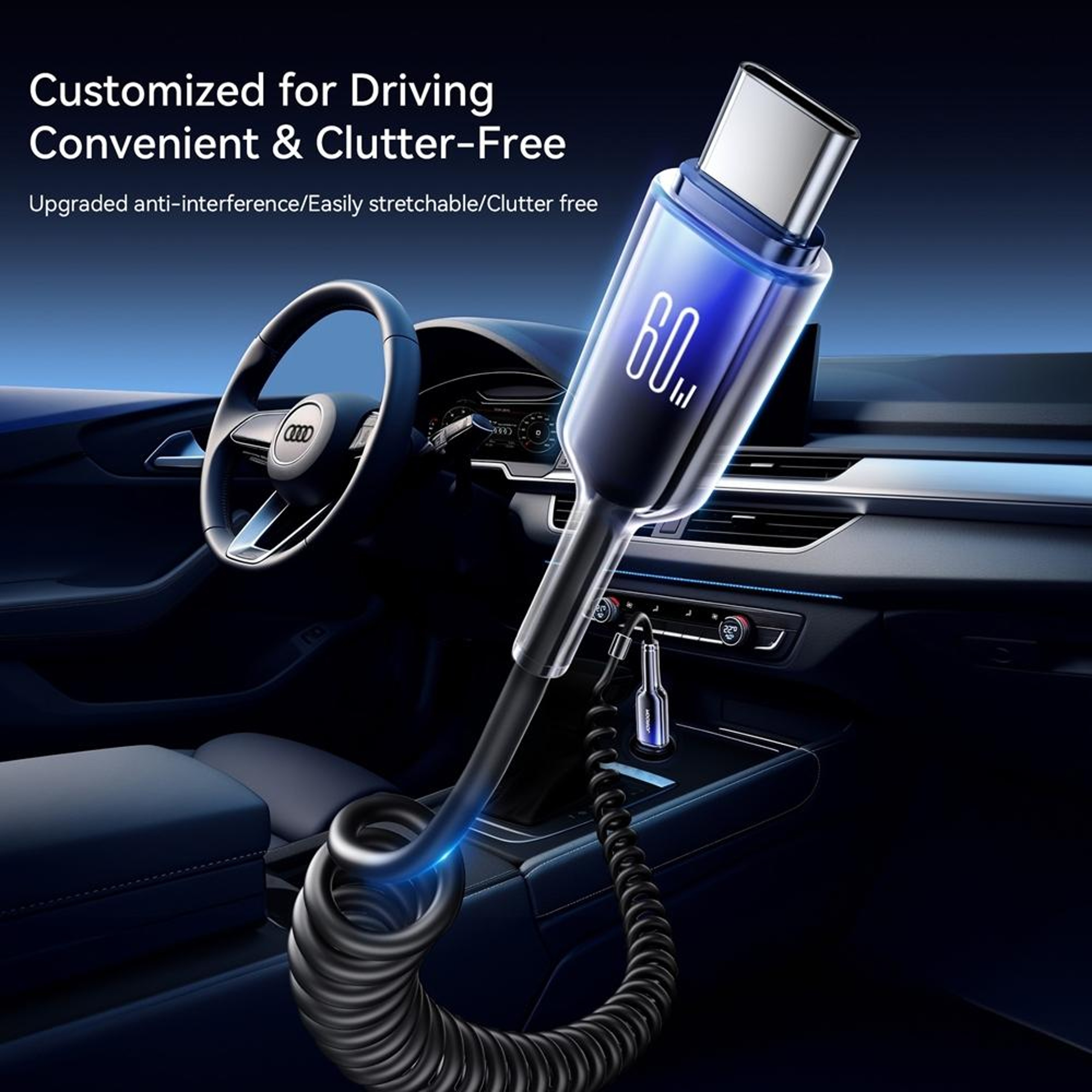 60W USB C Fast Charging Coiled Cable Durable Type C Data Cord For Car And Daily Use 1
