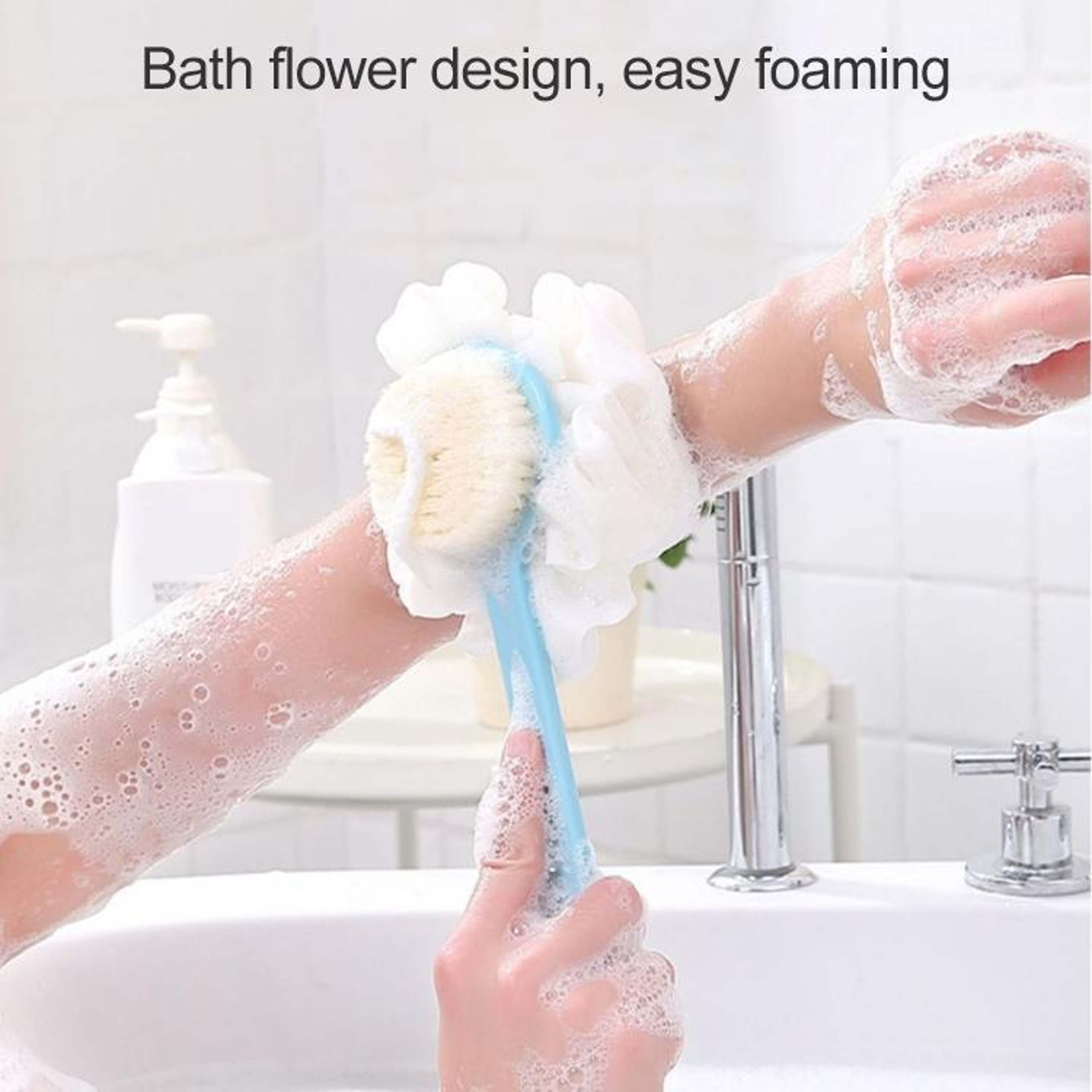 Long Handle Bath Brush And Loofah Soft Bristle Back Scrubber Pink 6