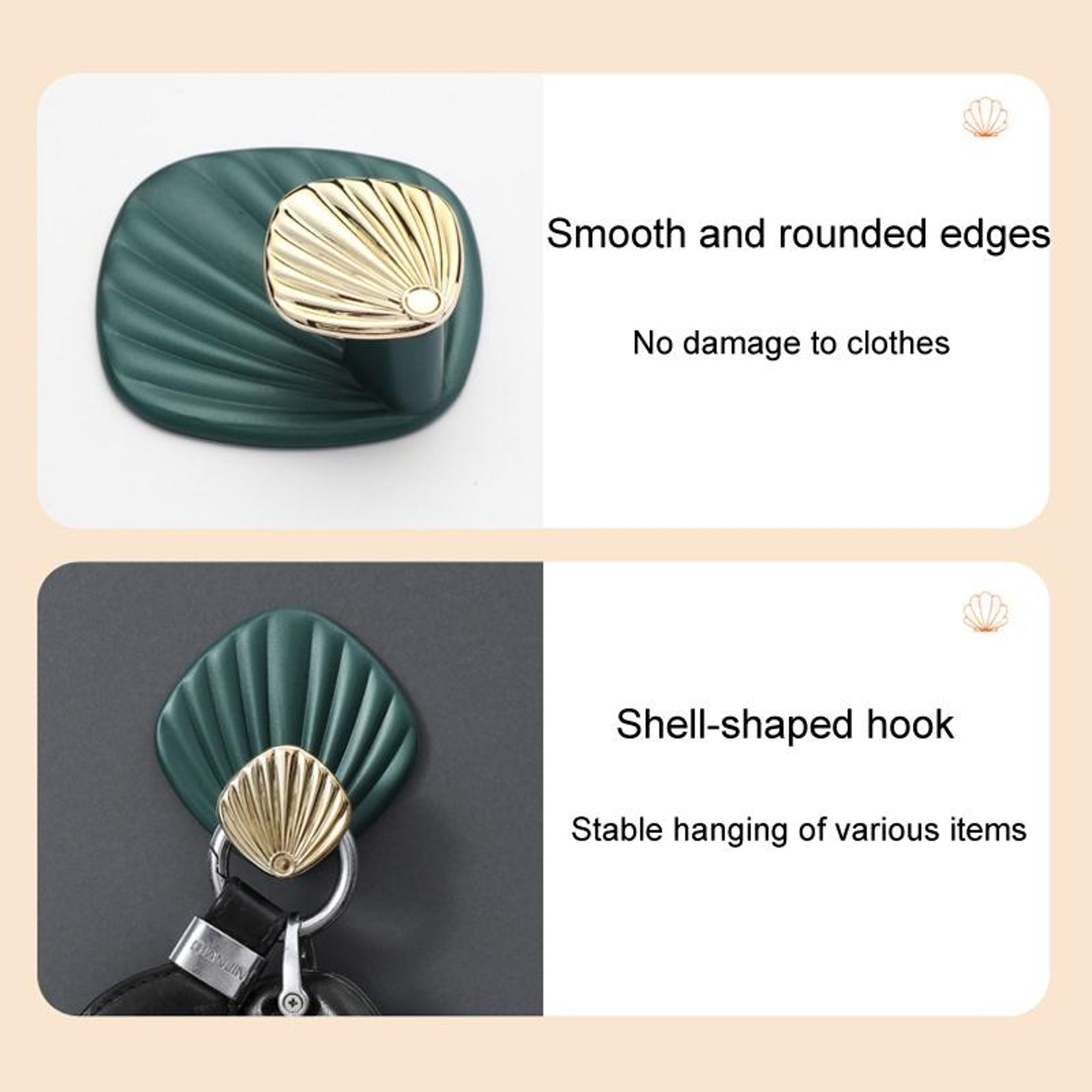 Seashell Adhesive Wall Hooks Set  No Drill Waterproof Bathroom  Kitchen Sticky Hooks 5