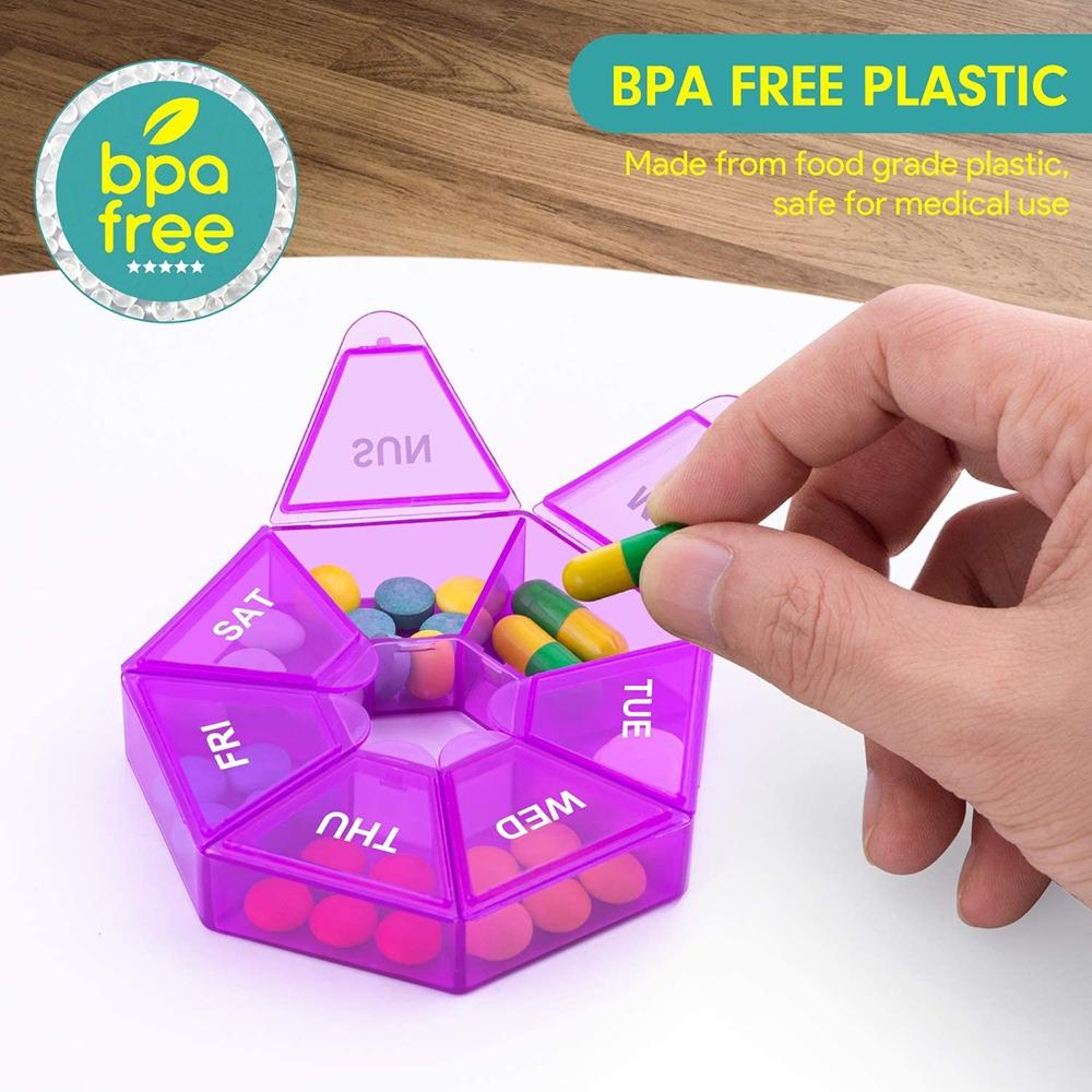 Portable Weekly Pill Organizer 7 Grid Travel Pill Case Moisture Proof Storage Set 2