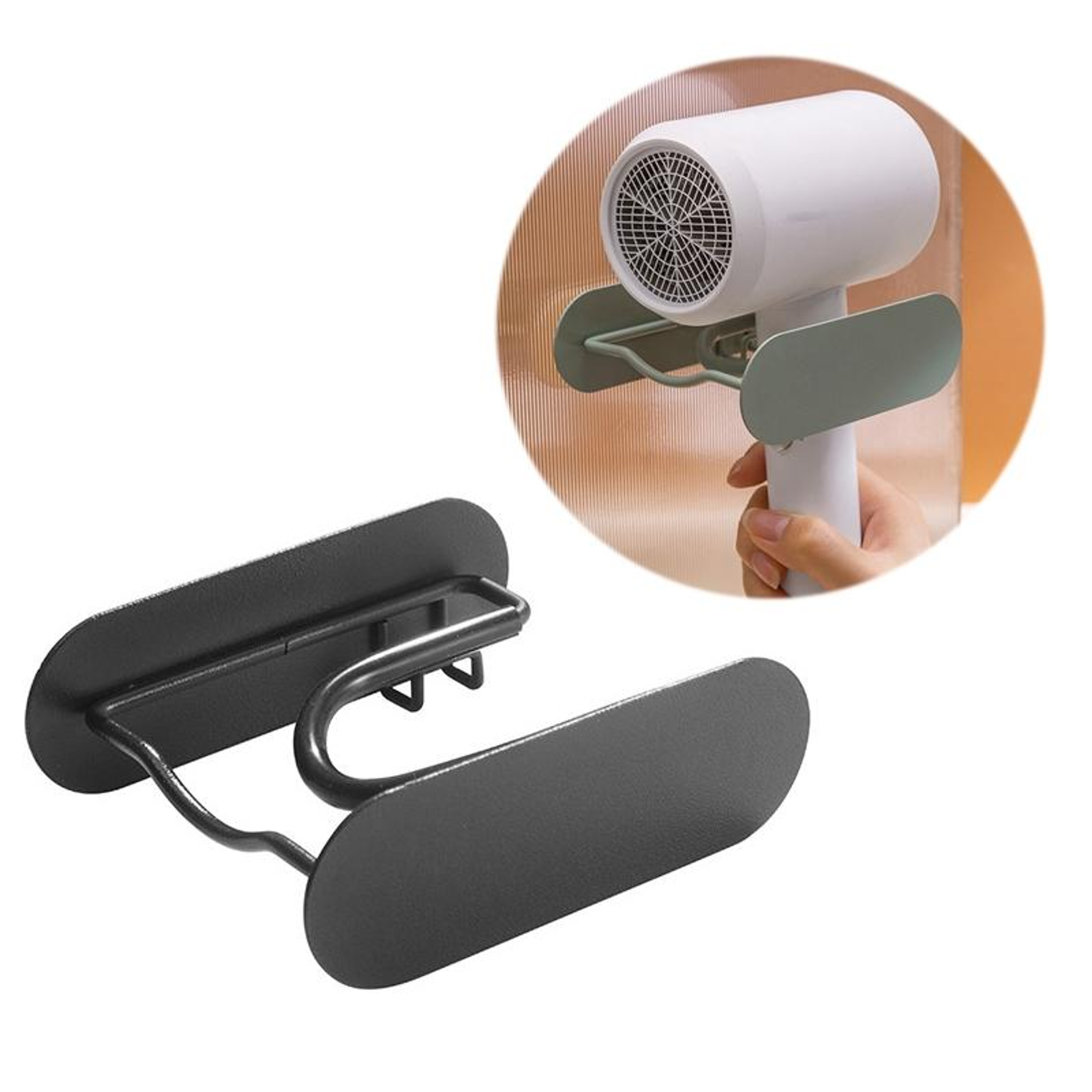 No Drill Wall Mounted Hair Dryer Holder For Bathroom Storage Black 6