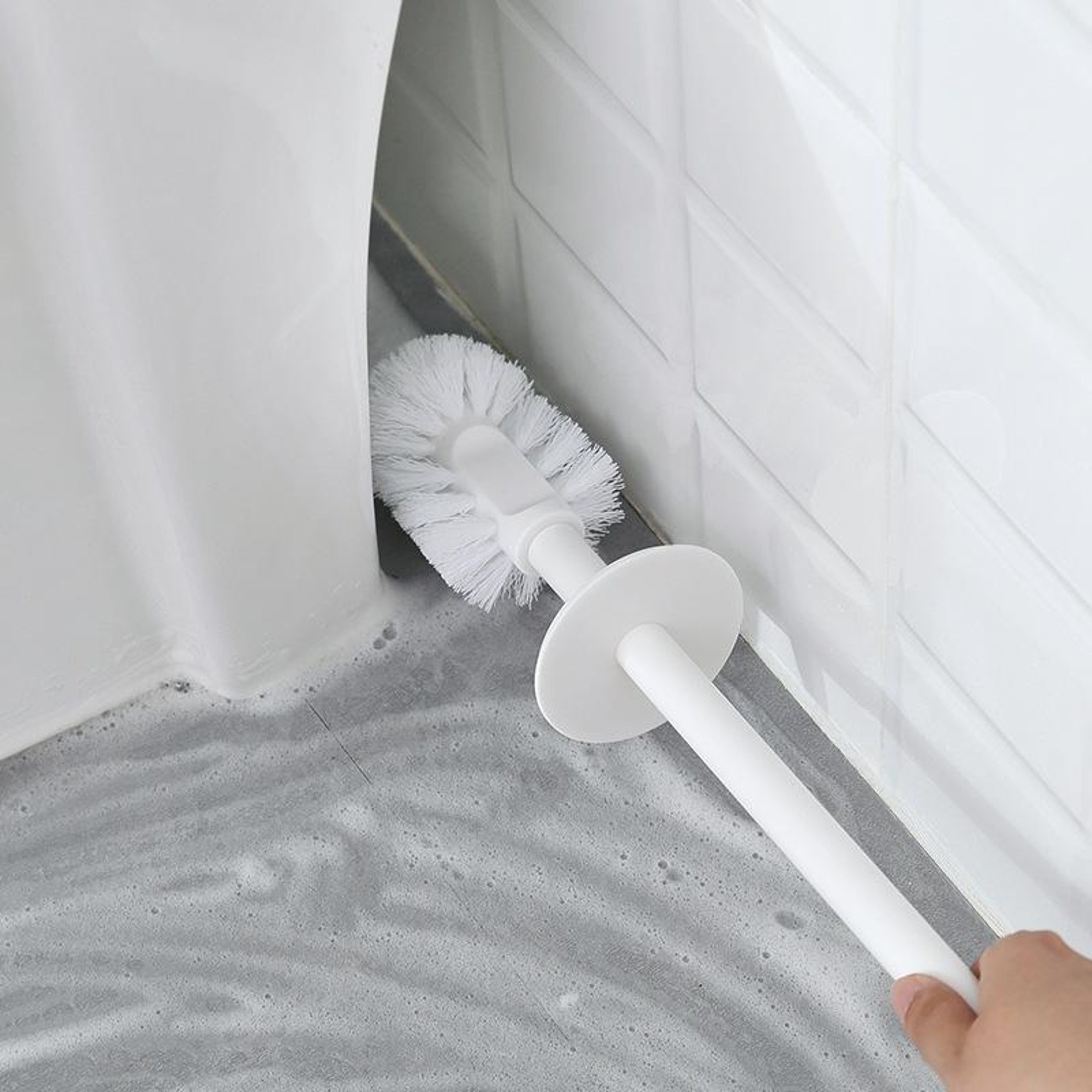 Long Handle Soft Bristle Toilet Brush with Holder Base Bathroom Cleaning Set White – view 7