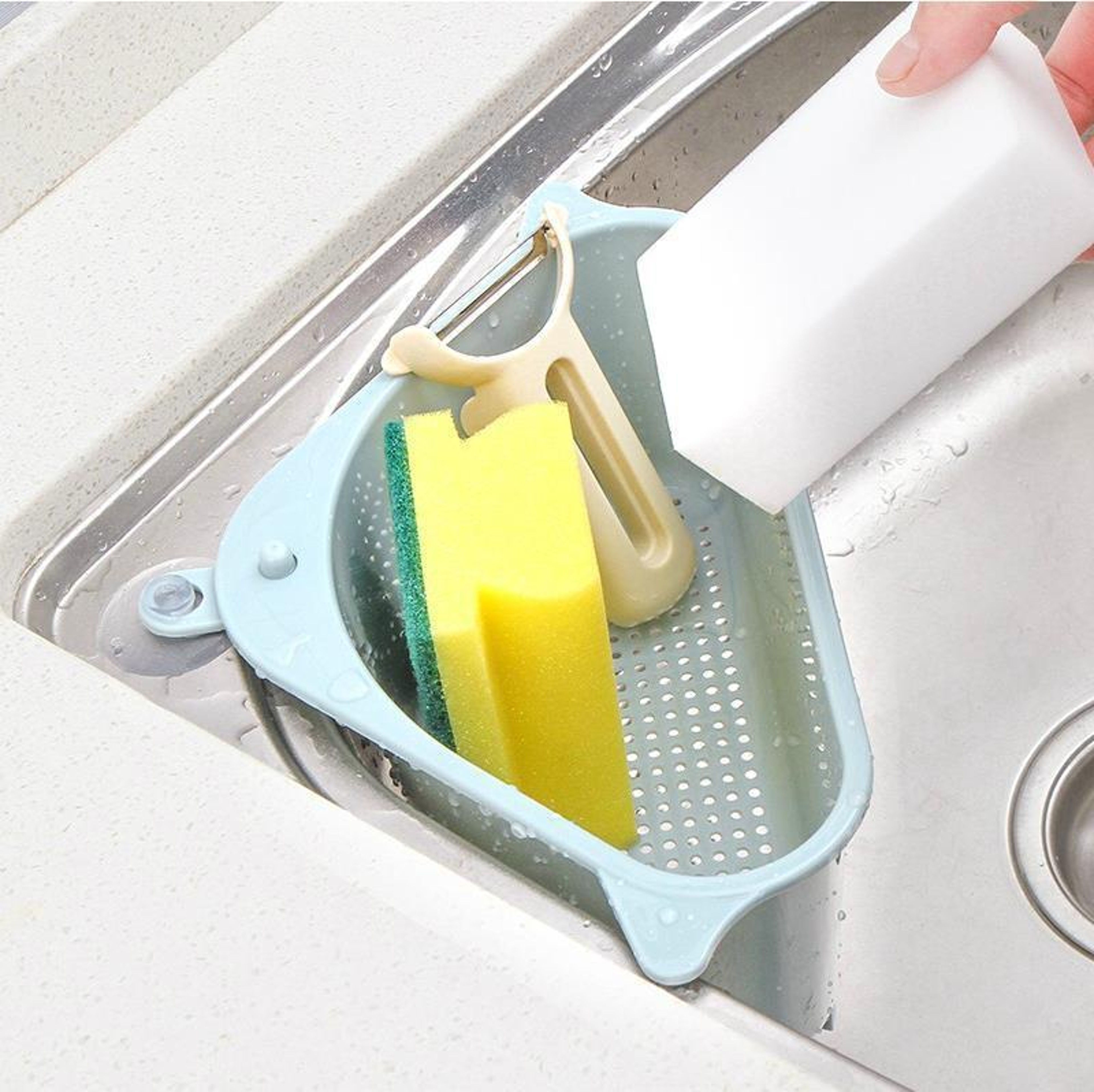 Triangle Kitchen Sink Drain Rack Suction Cup Vegetable Organizer Basket – view 9