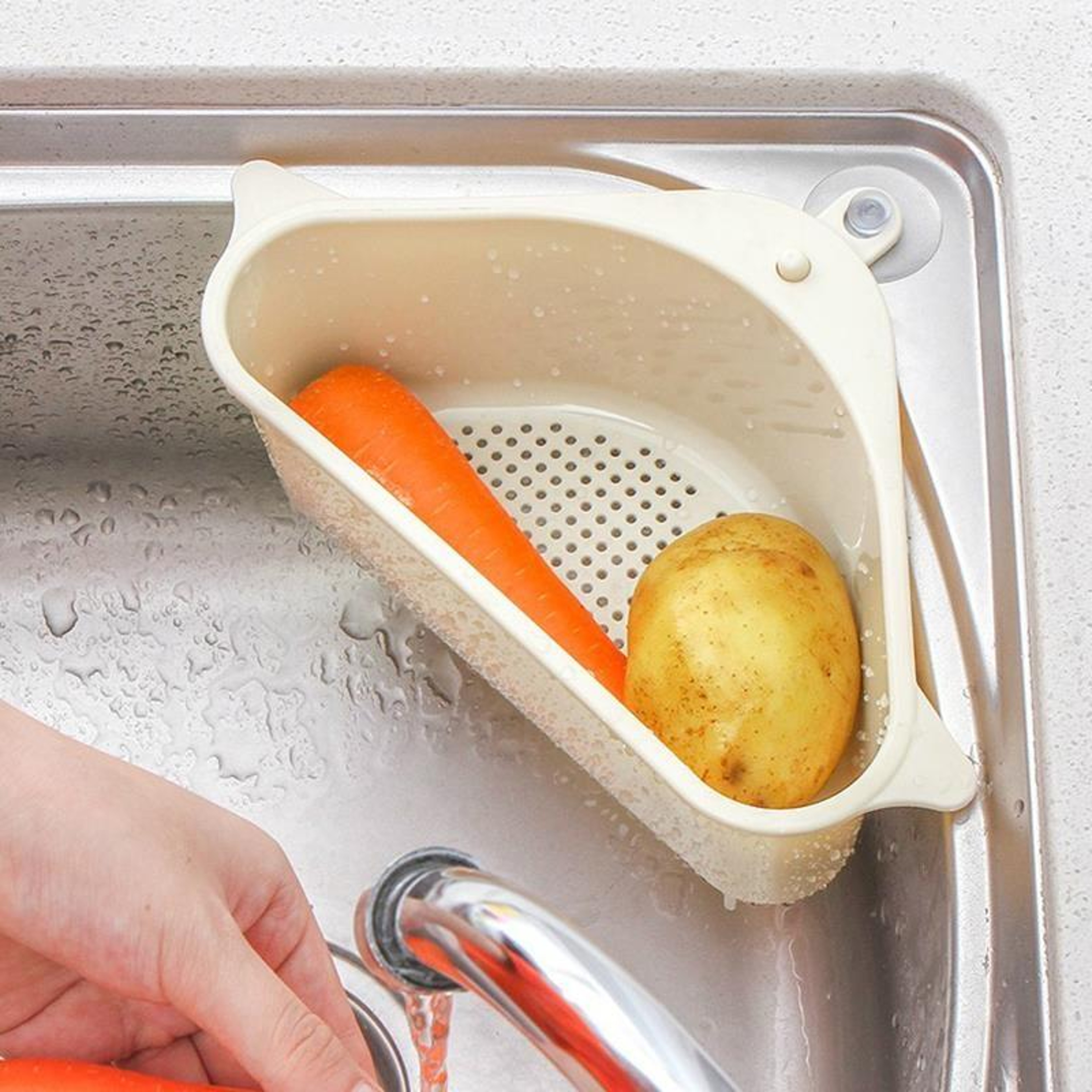 Triangle Kitchen Sink Drain Rack Suction Cup Vegetable Organizer Basket – view 11