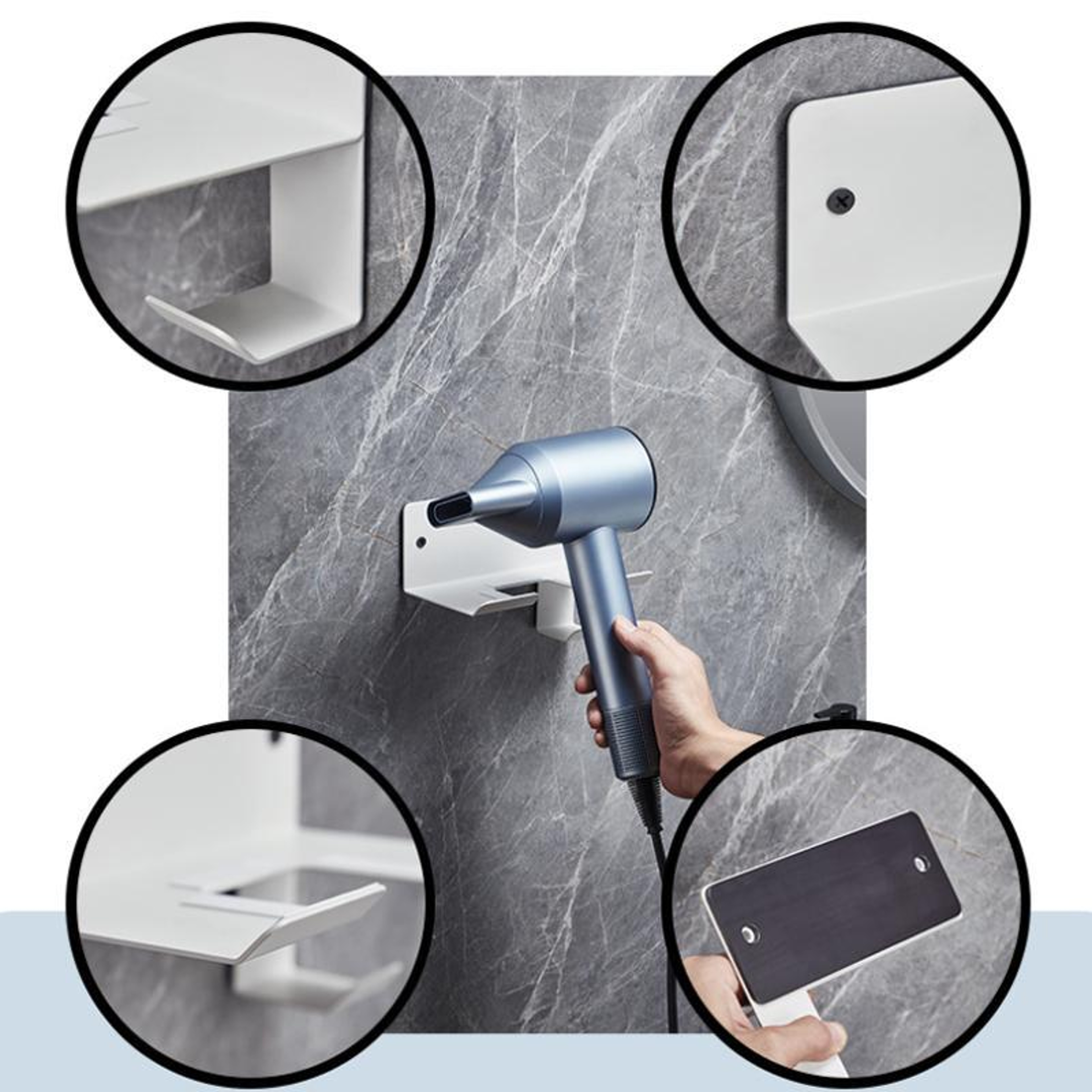 Wall Mounted Hair Dryer Holder with Cord Organizer for Bathroom Storage – view 5