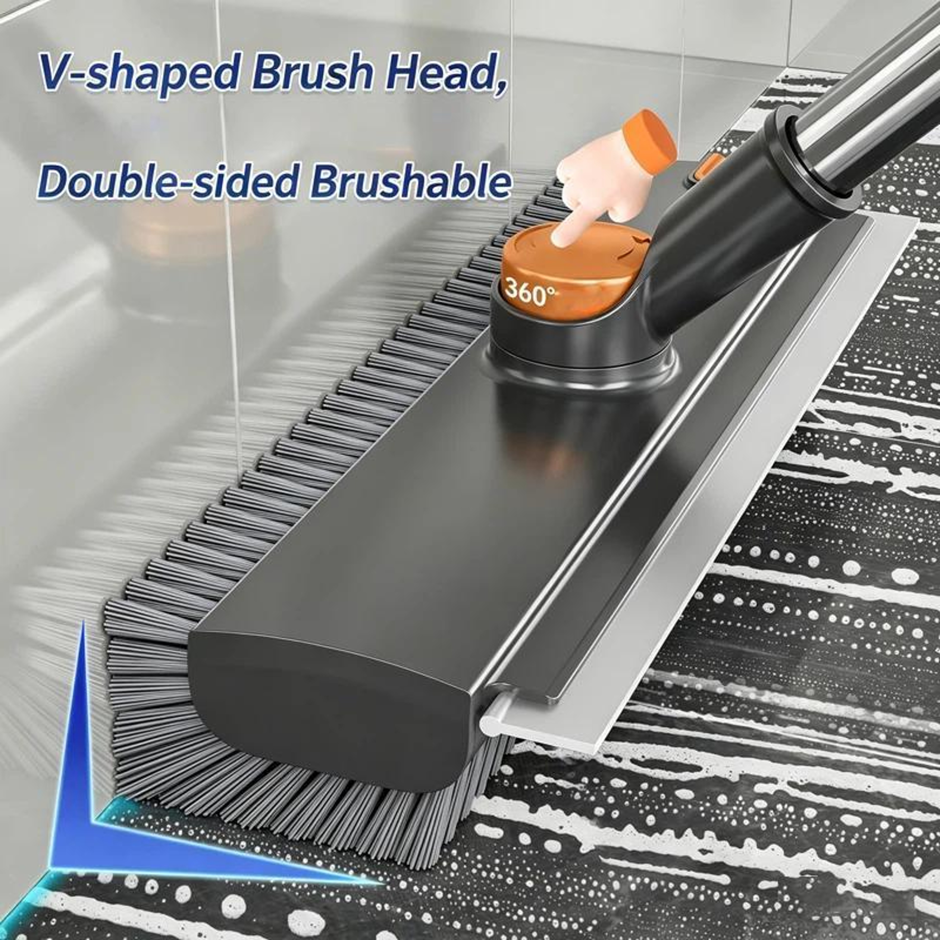 Swivel Floor Scrub Brush with Long Handle, V Shaped Grout Brush & Squeegee for Deep Cleaning – view 2