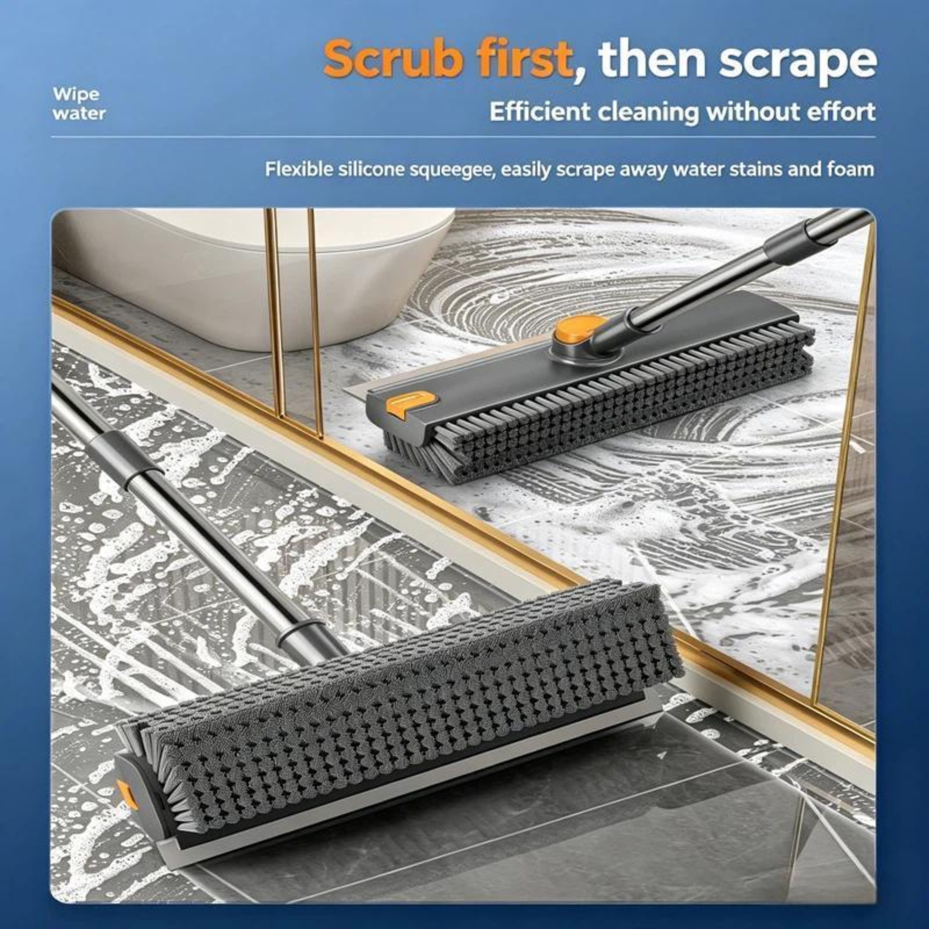 Swivel Floor Scrub Brush with Long Handle, V Shaped Grout Brush & Squeegee for Deep Cleaning – view 8