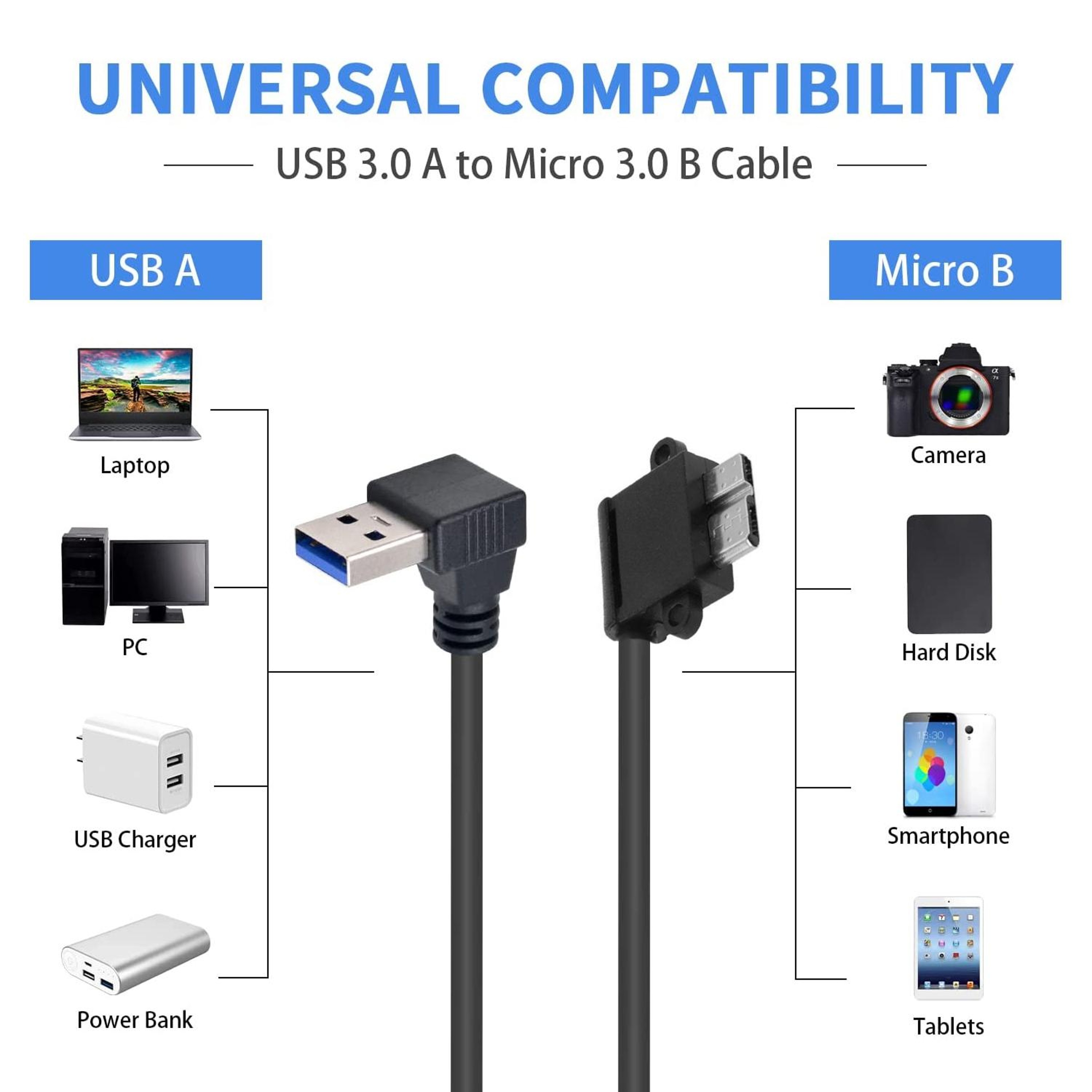 Right Angle USB 30 Micro Cable For Fast Data Transfer Short Cord 2