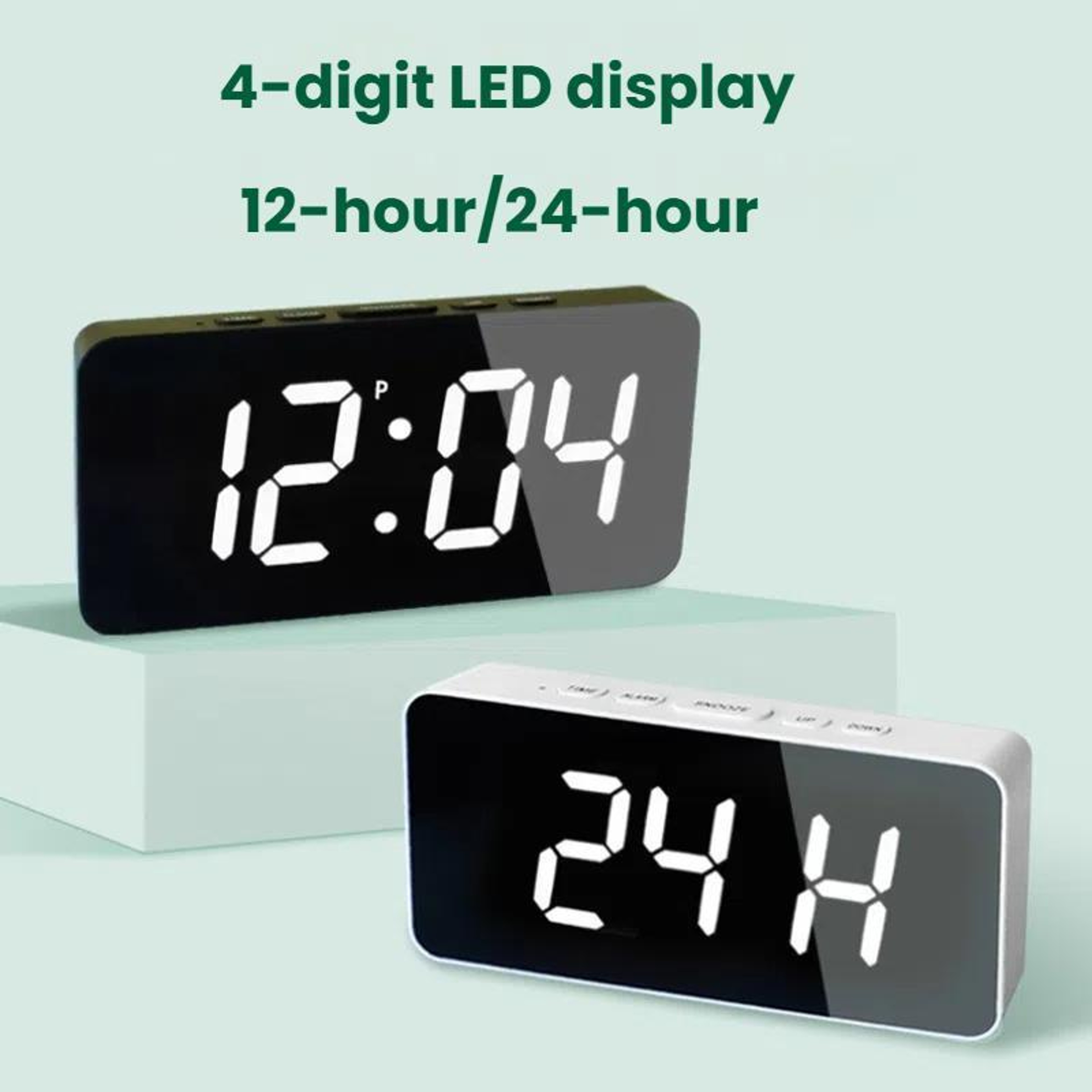 LED Mirror Alarm Clock With USBC Charging  Battery Backup Digital Desk Clock 1