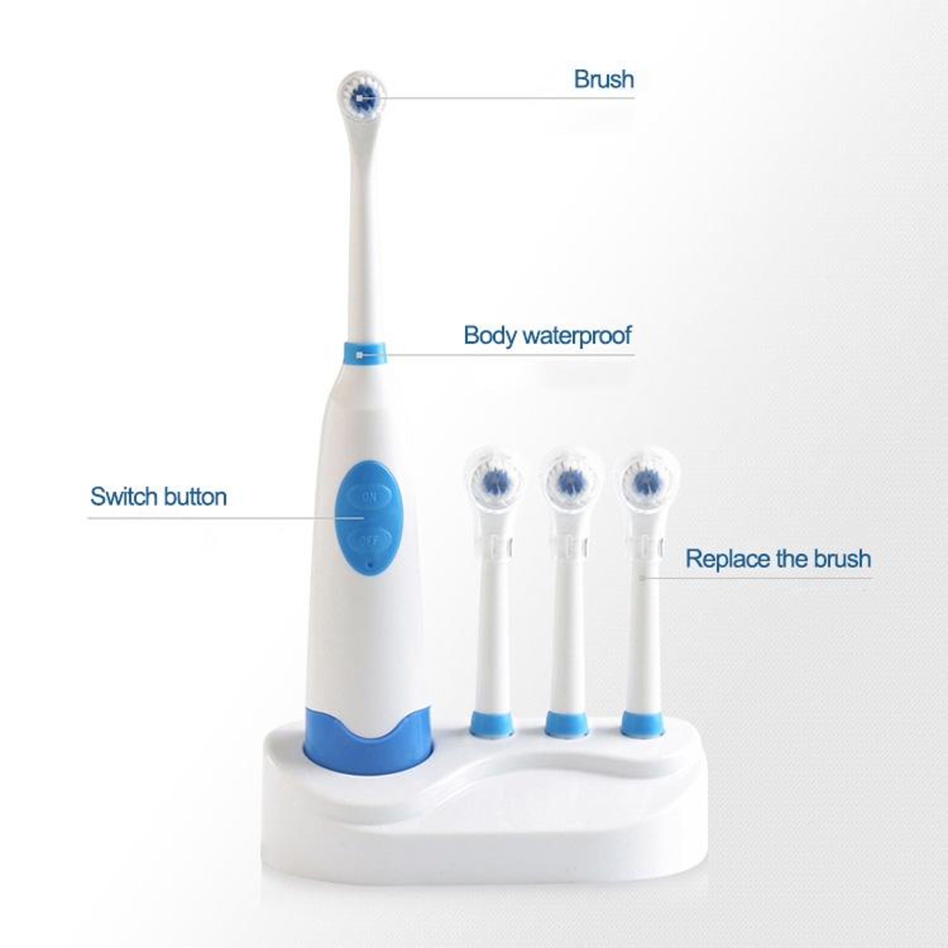 Rotary Electric Toothbrush Set  with Waterproof Design &  Replacement Brush Heads – view 3
