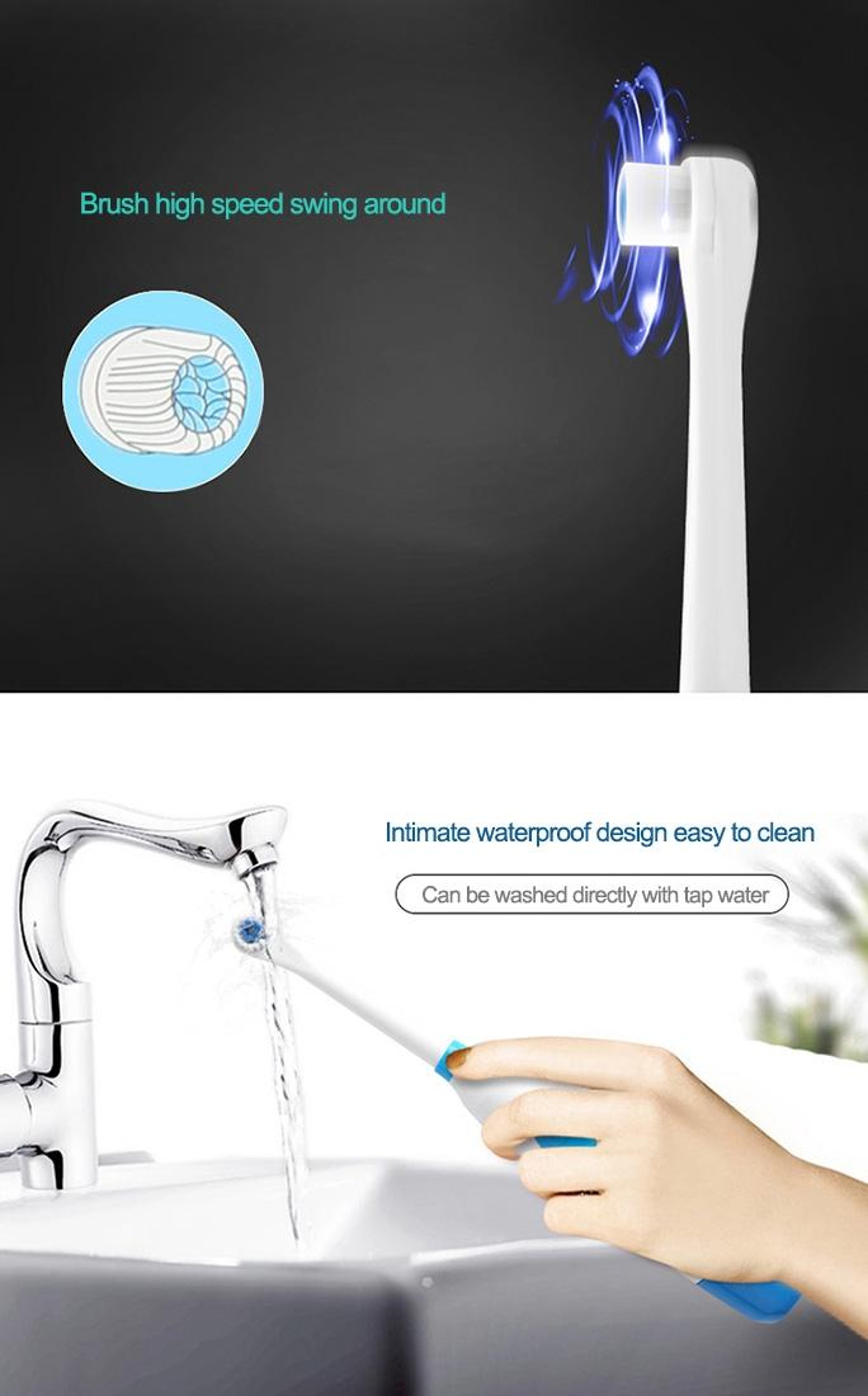 Rotary Electric Toothbrush Set  with Waterproof Design &  Replacement Brush Heads – view 8