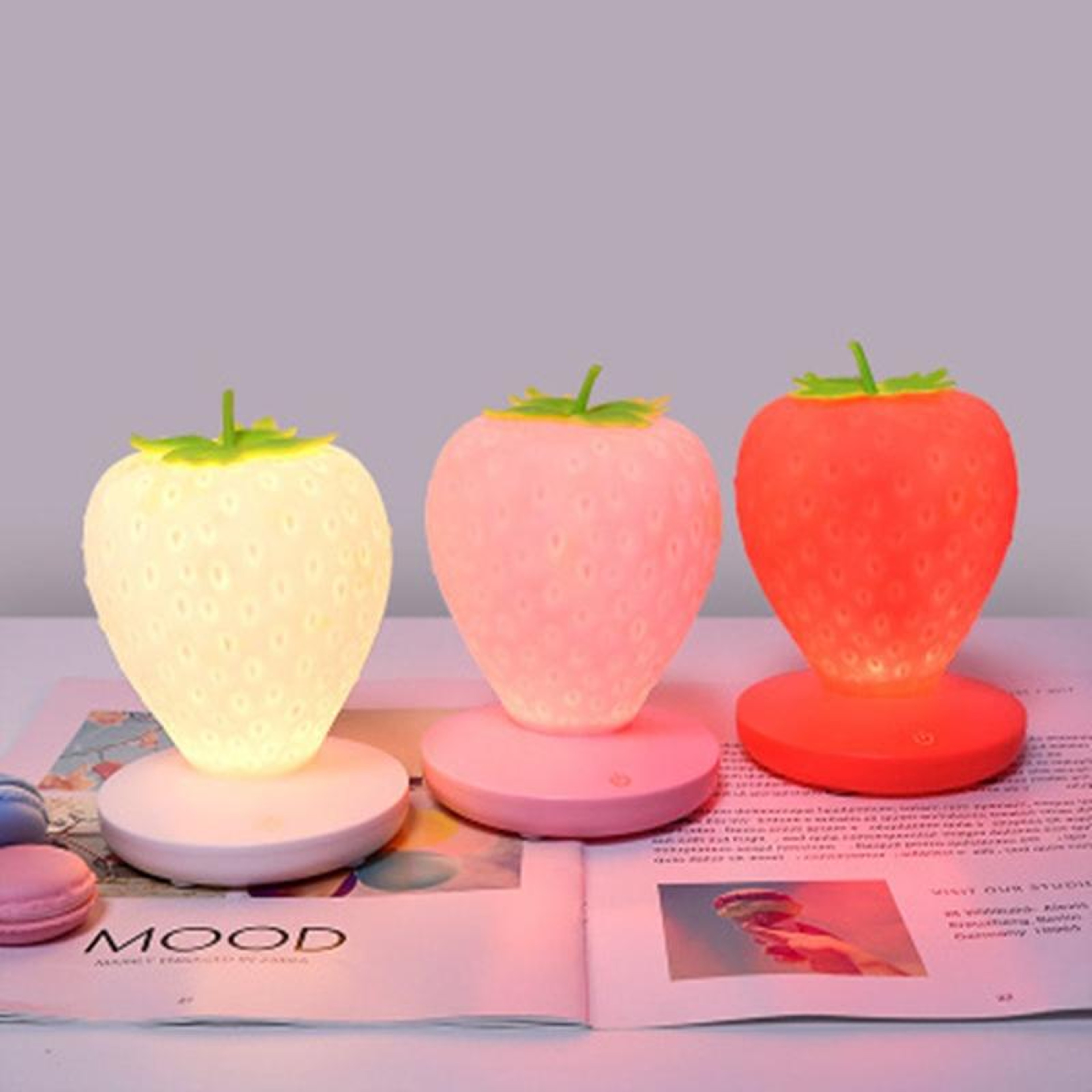 Strawberry Night Light USB Rechargeable LED Silicone Bedside Lamp 0