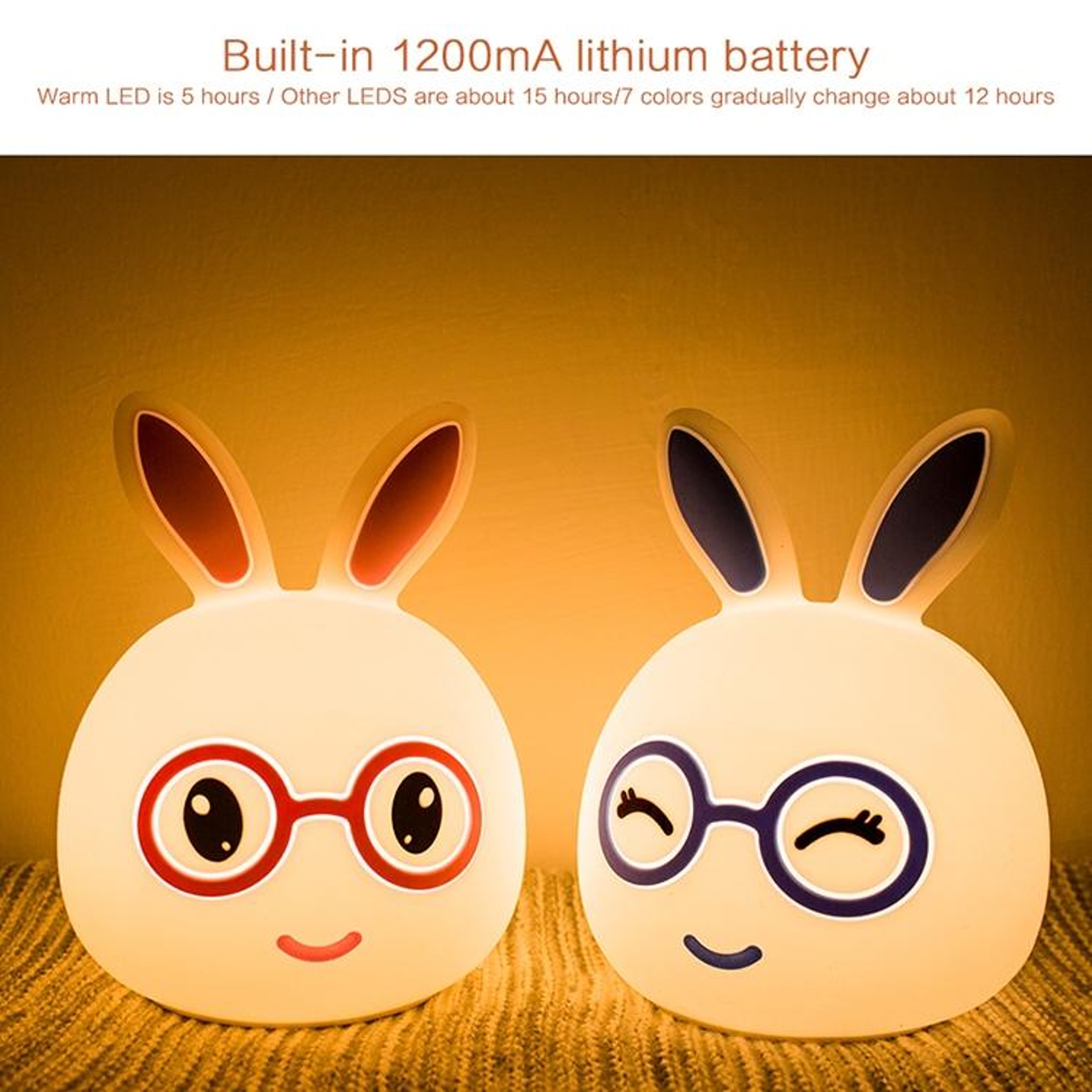 3D LED Rabbit Night Light Touch Control USB Rechargeable Lamp For Kids  Bedroom Decor 11