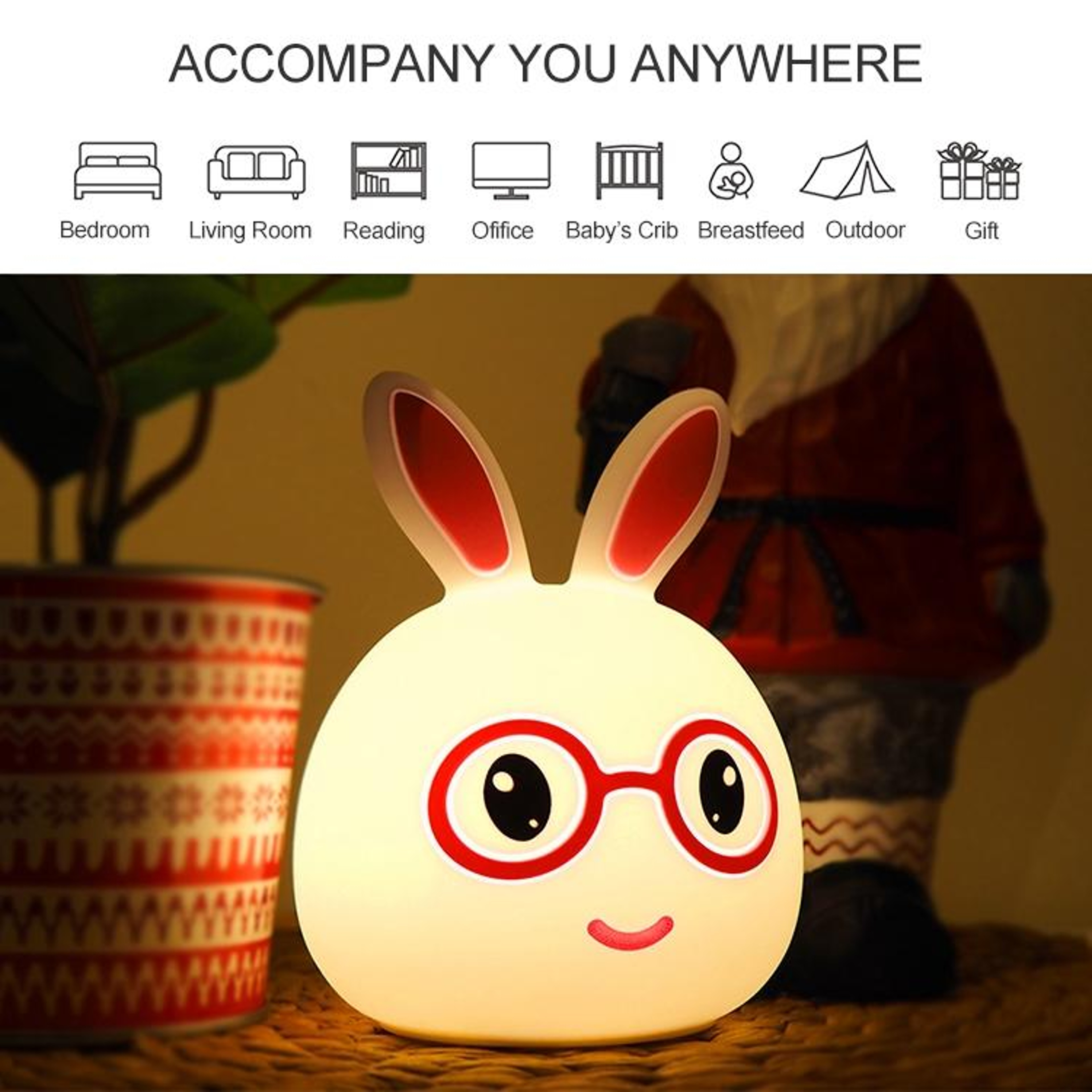 3D LED Rabbit Night Light Touch Control USB Rechargeable Lamp For Kids  Bedroom Decor 13