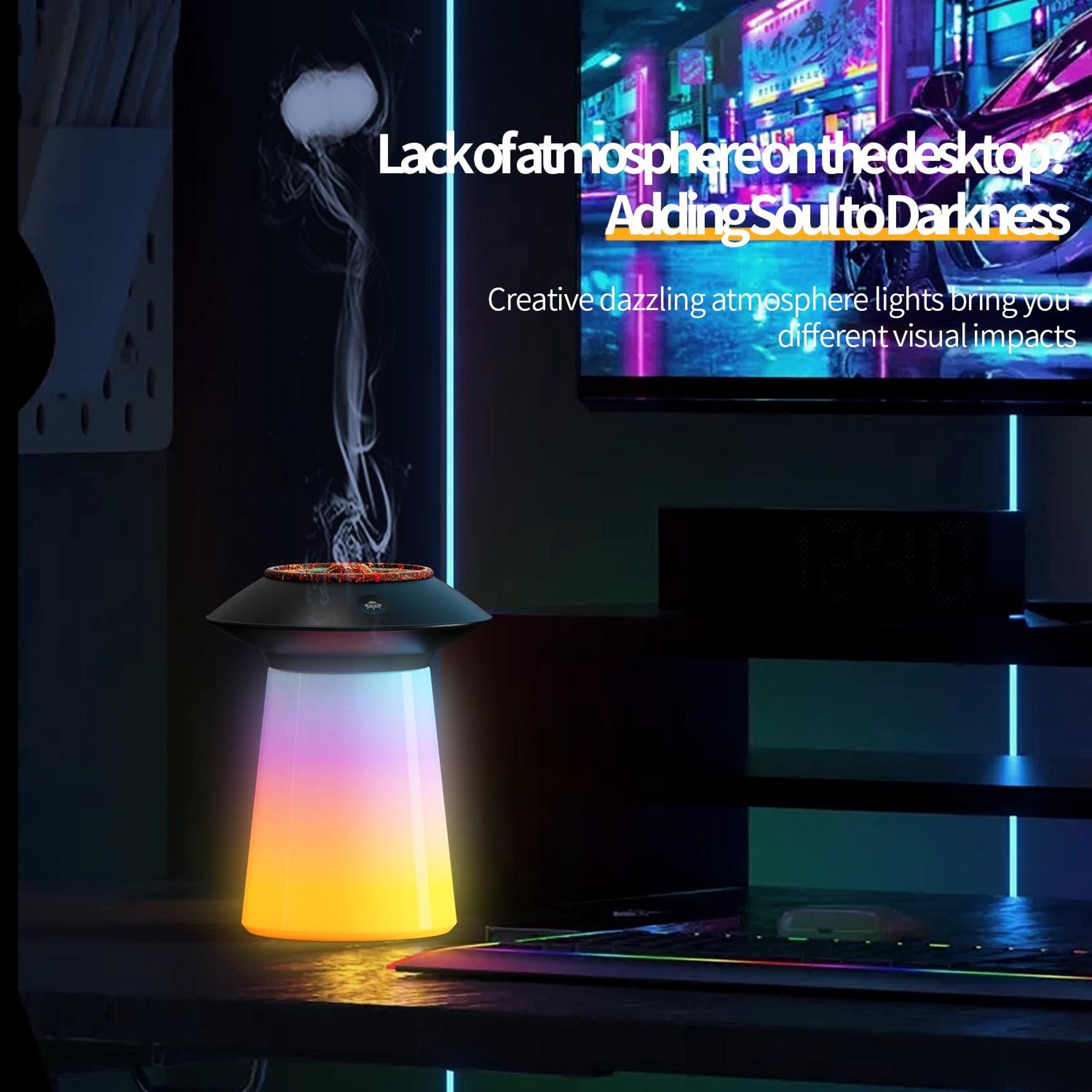 Sound Reactive RGB Flame Humidifier With Aromatherapy Diffuser And LED Mood Light 2