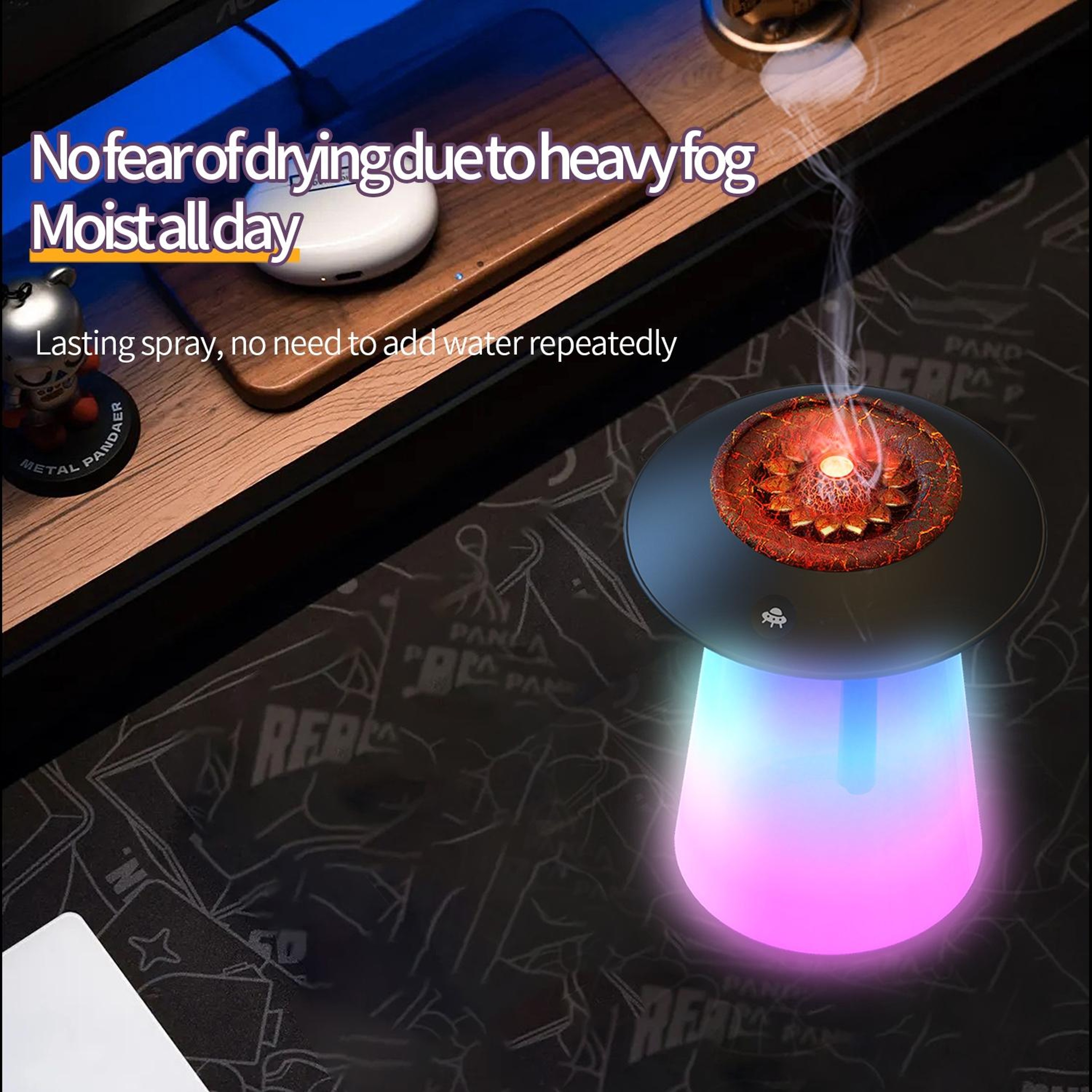 Sound Reactive RGB Flame Humidifier With Aromatherapy Diffuser And LED Mood Light 4