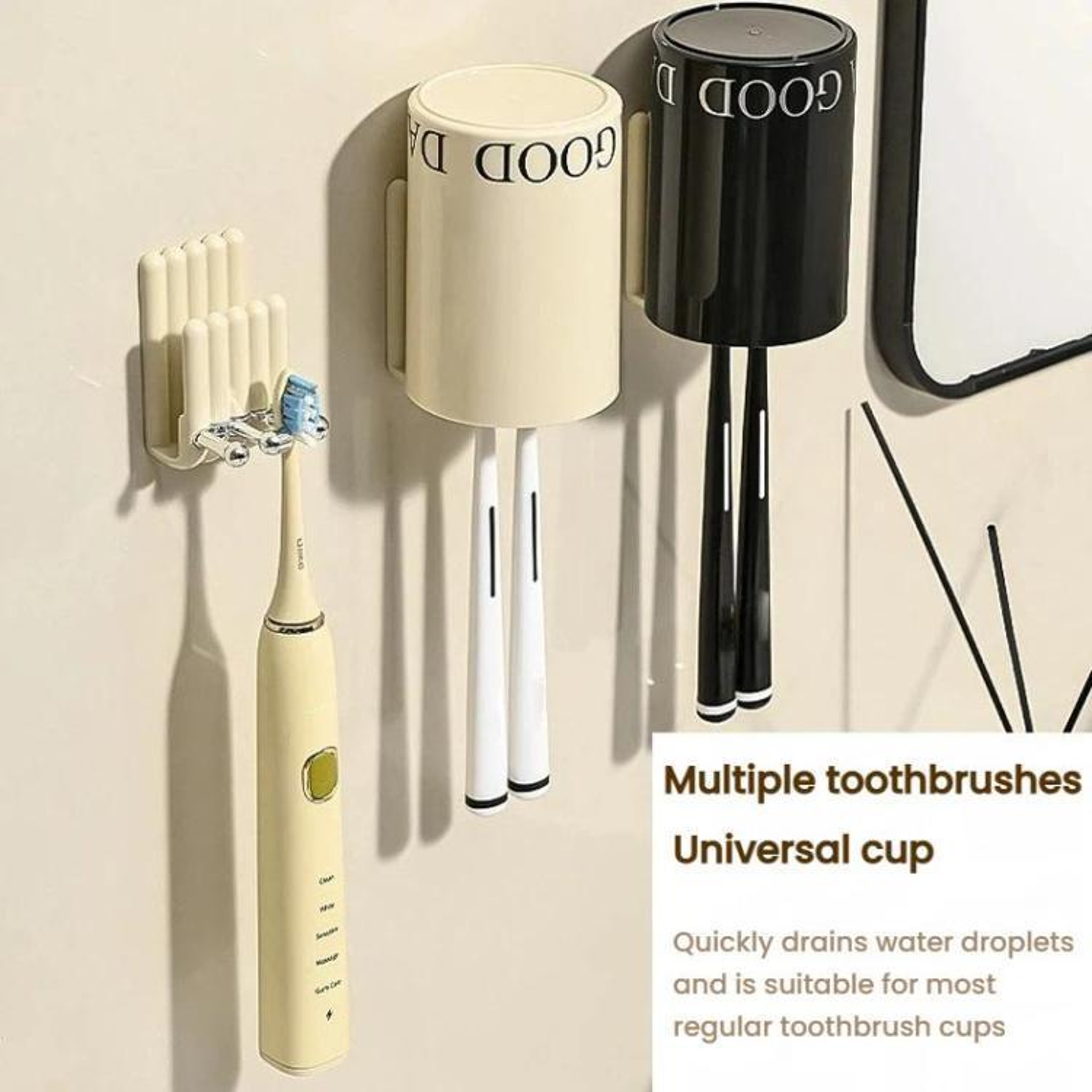 Minimalist Wall Mounted Electric Toothbrush Holder & Mouthwash Cup Storage Rack – view 4