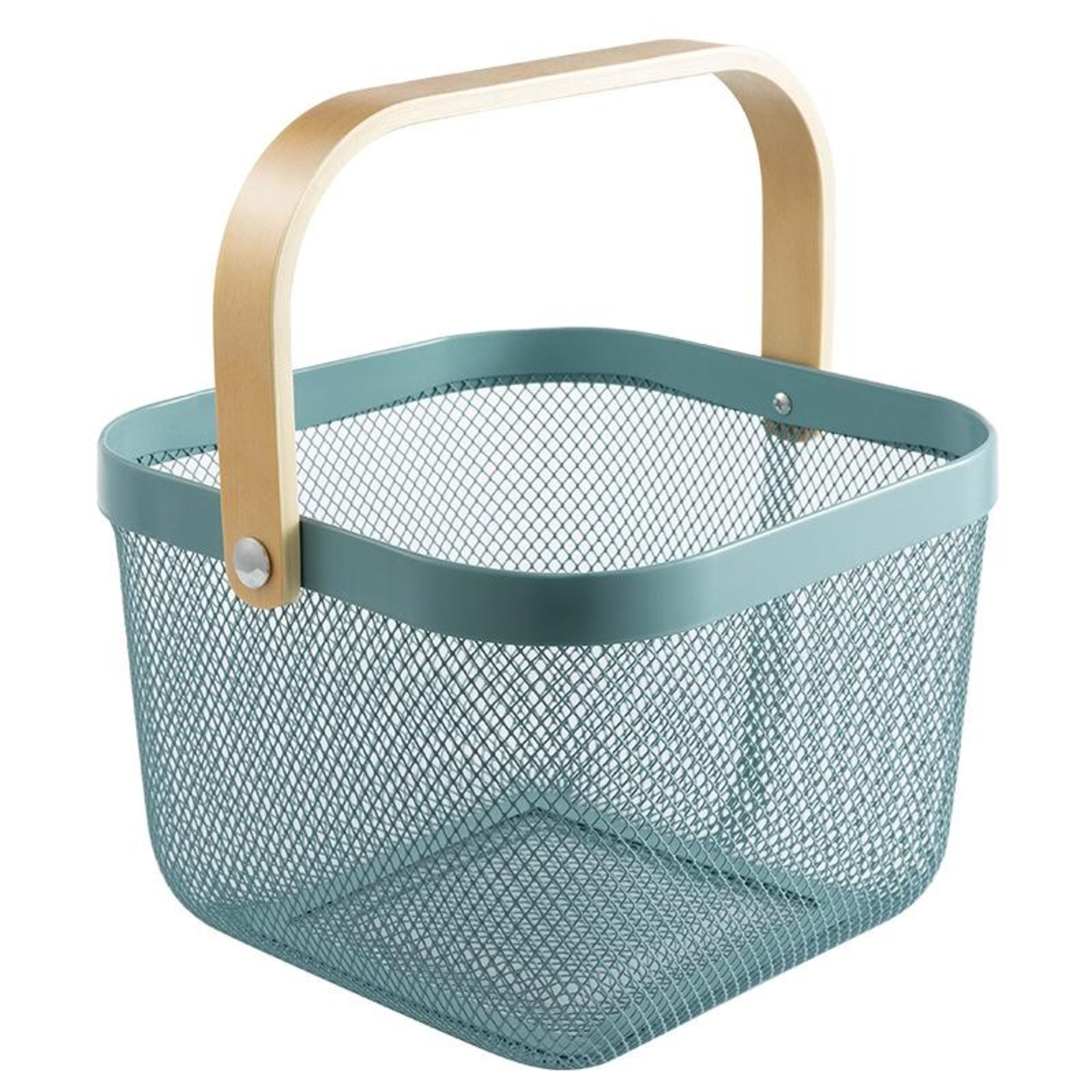 Square Mesh Basket with Wooden Handle Fruit Storage Basket Kitchen Organizer – view 1