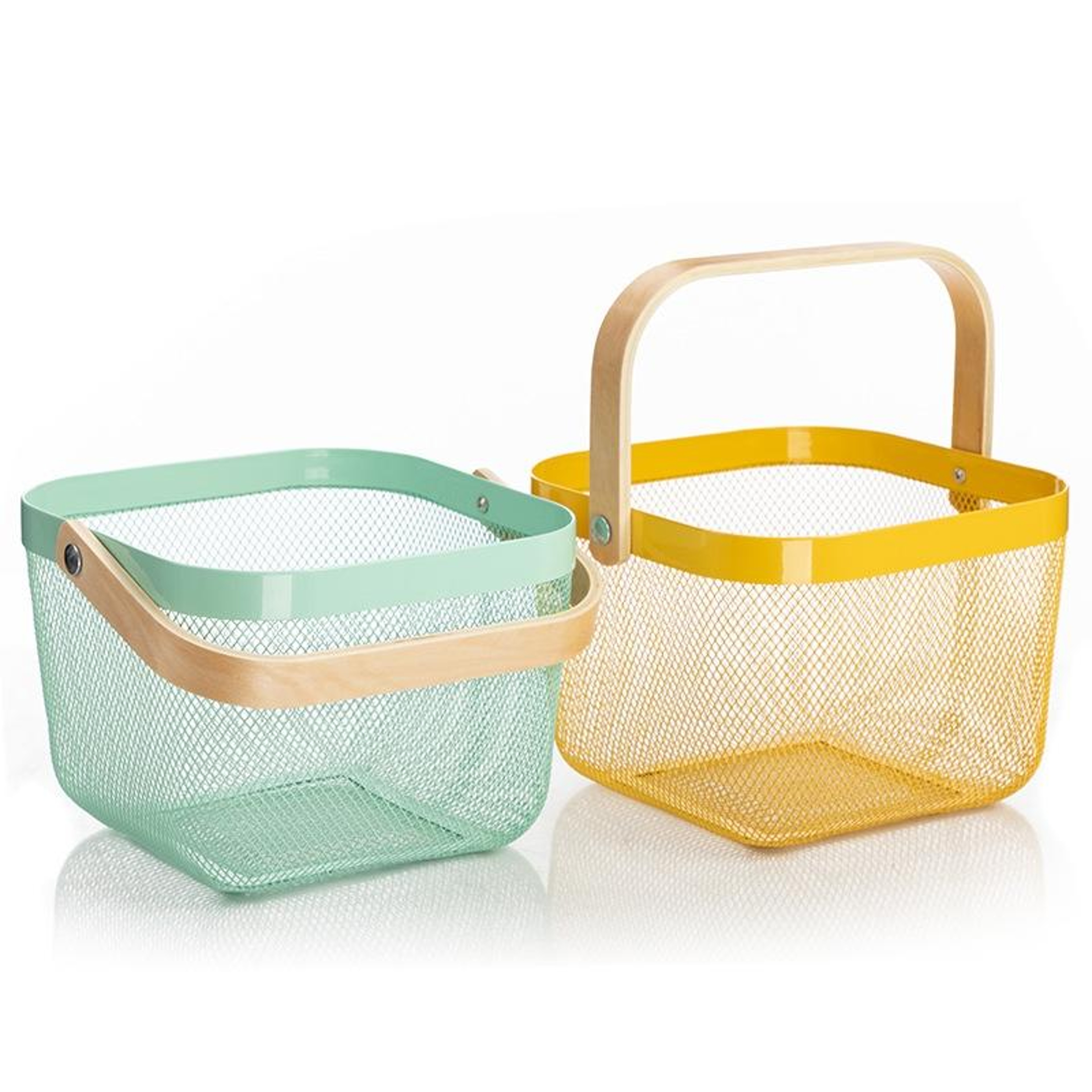 Square Mesh Basket with Wooden Handle Fruit Storage Basket Kitchen Organizer – view 5