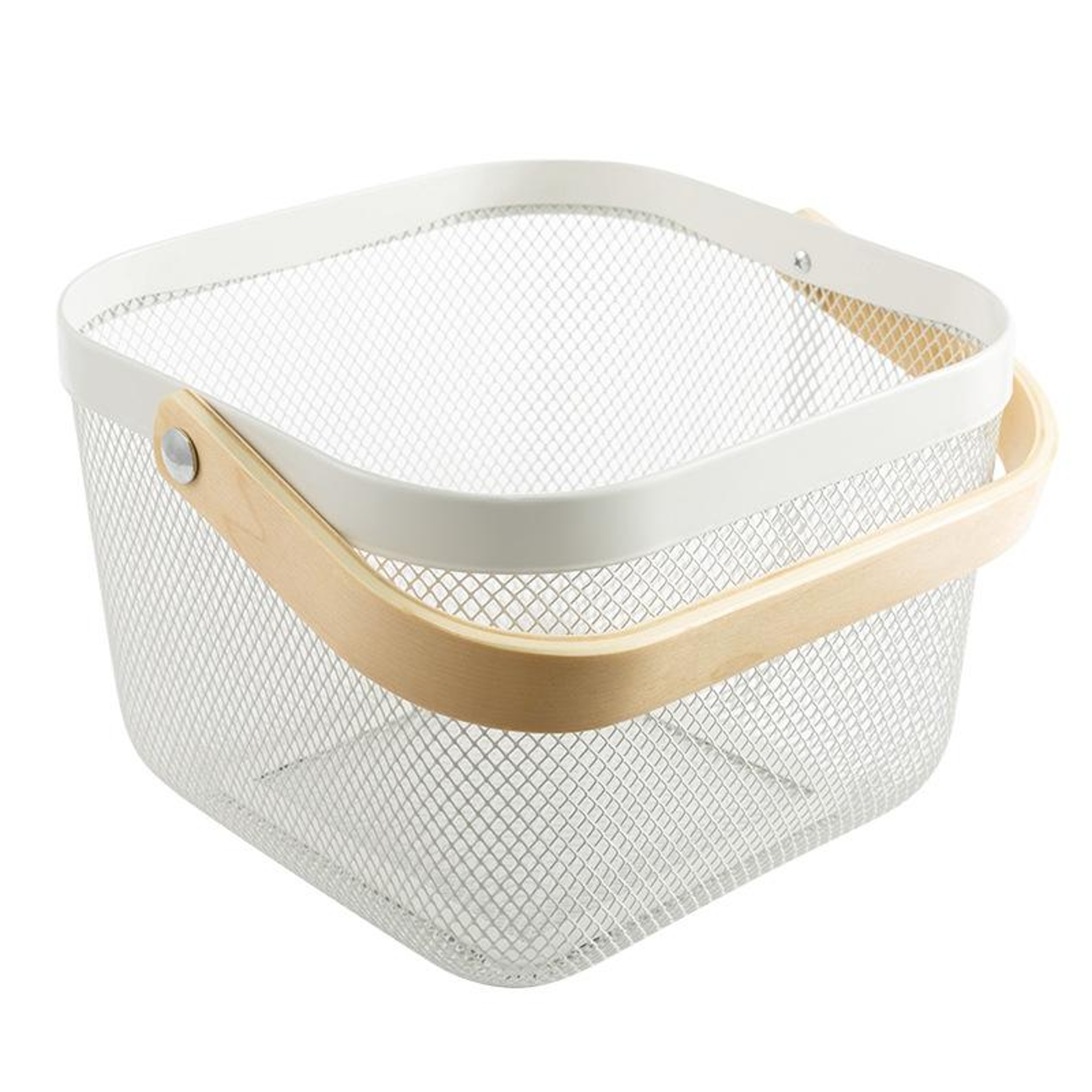 Square Mesh Basket with Wooden Handle Fruit Storage Basket Kitchen Organizer – view 7