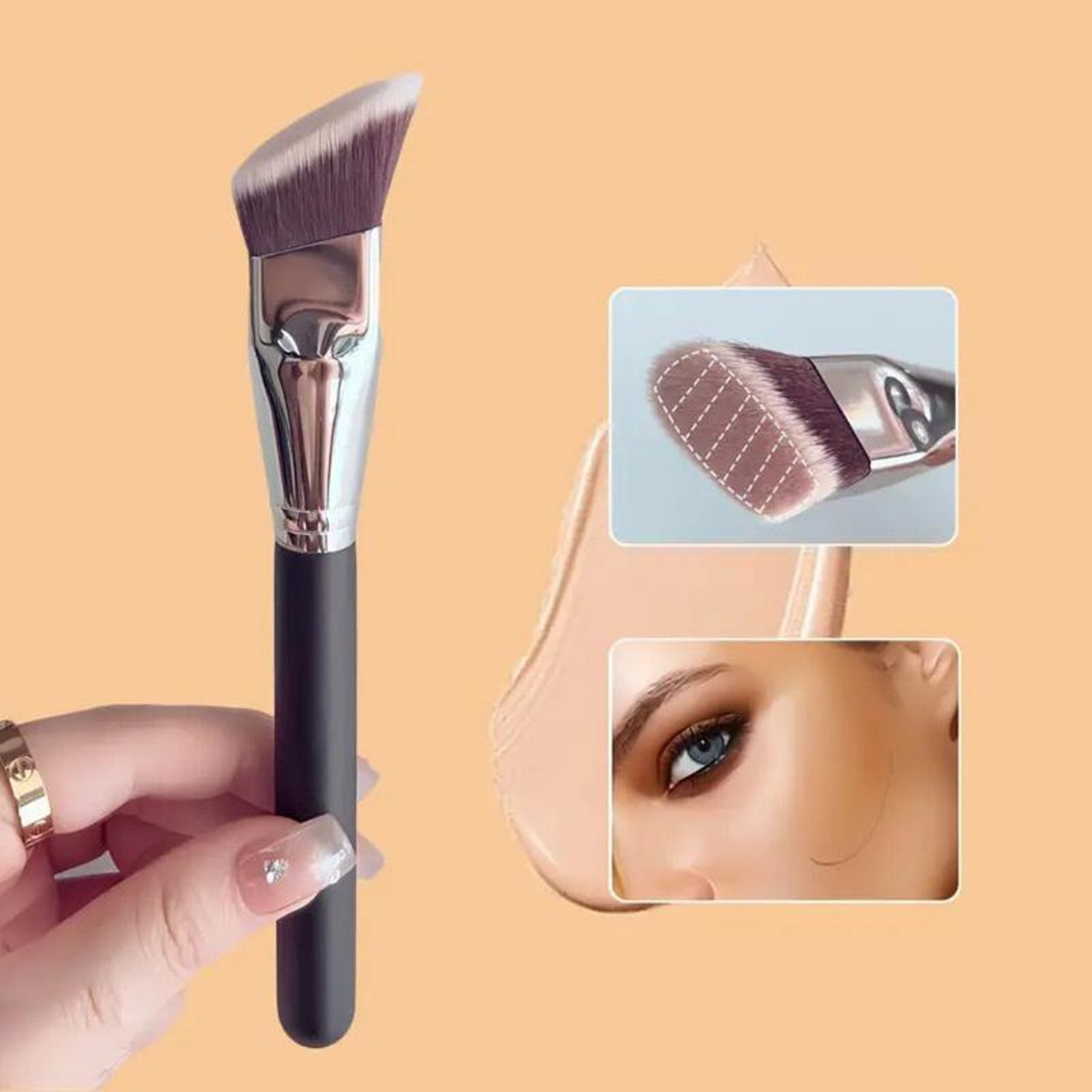 Pro Angled Flat Foundation Brush For Flawless Contour  Blush Application 0